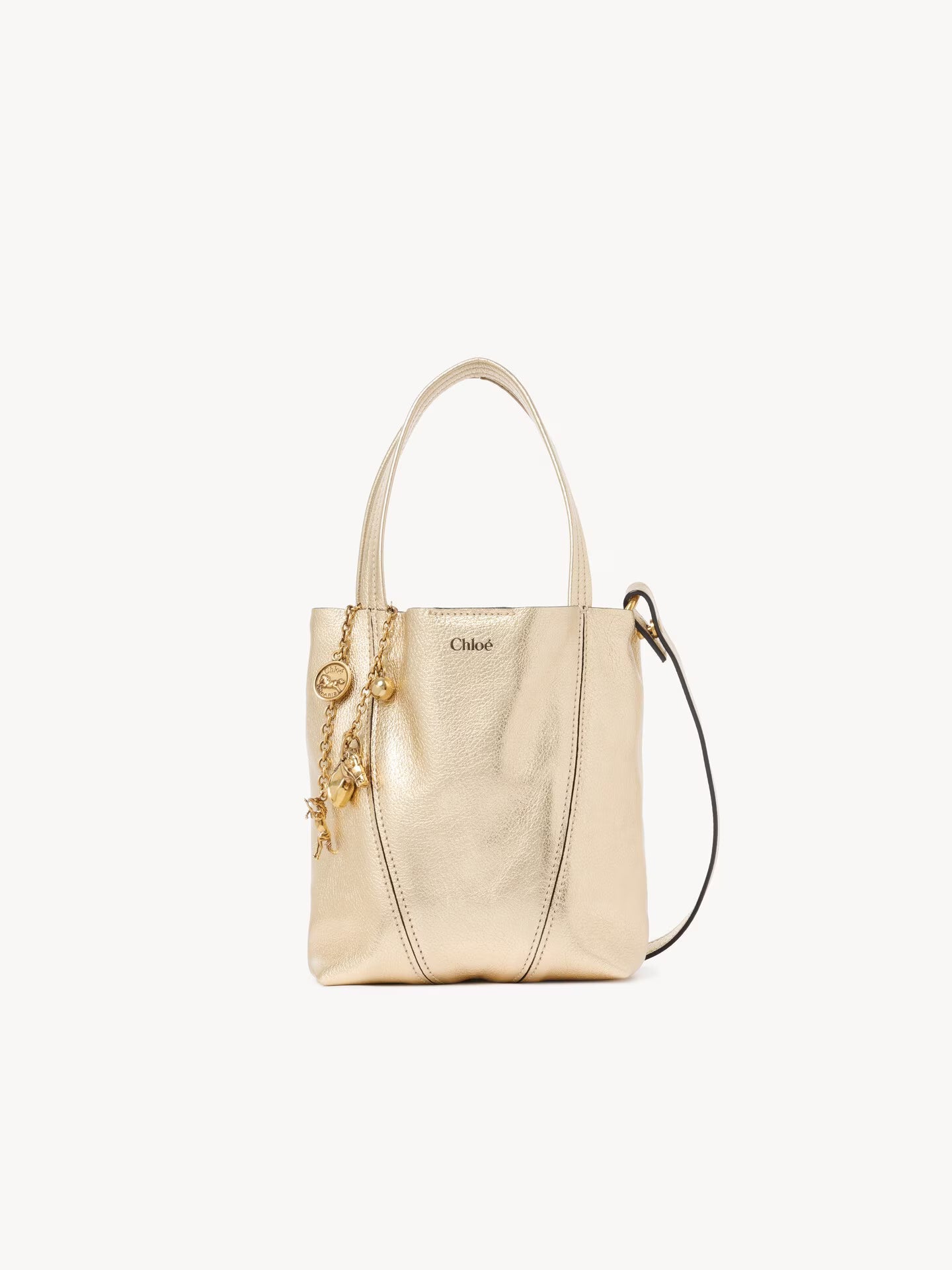 PETIT SAC CABAS CHLOÉ SPIN EN CUIR MÉTALLISÉ À CHARMS CHEVAUX
