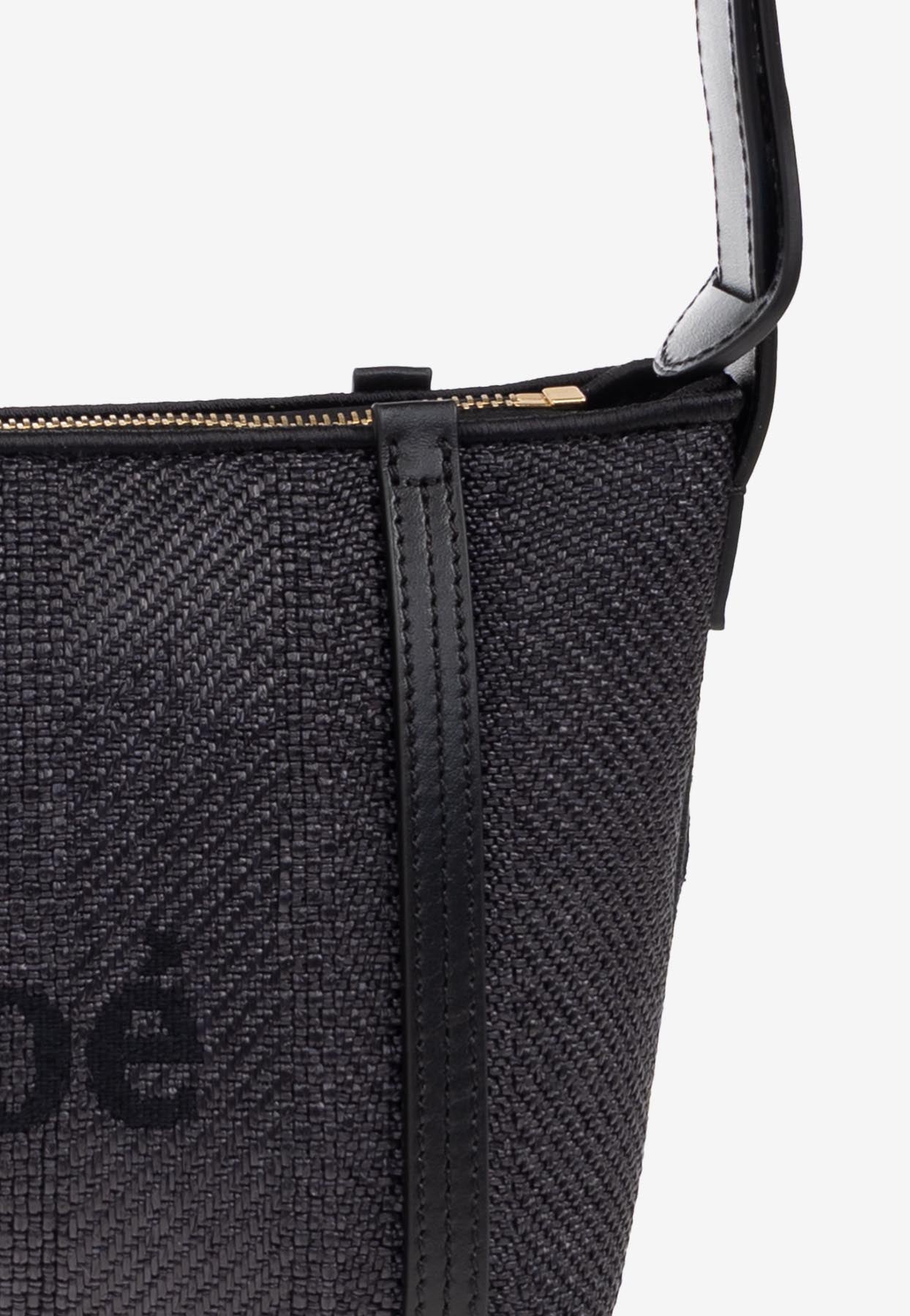 Logo Embroidered Woven-Raffia Sac Porté Épaule