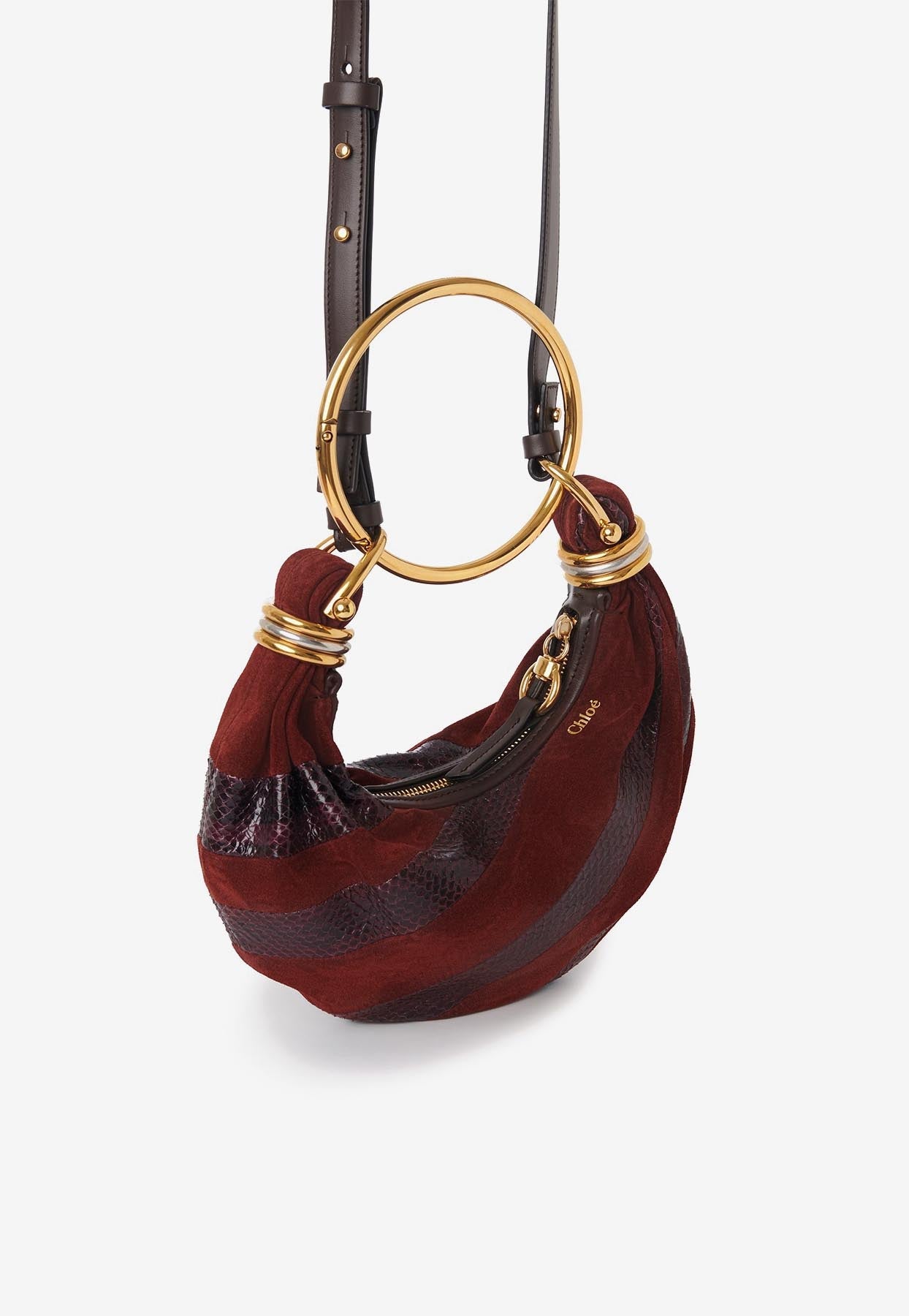 Mini Bracelet Sac Hobo en en Daim et Snakeskin en Cuir