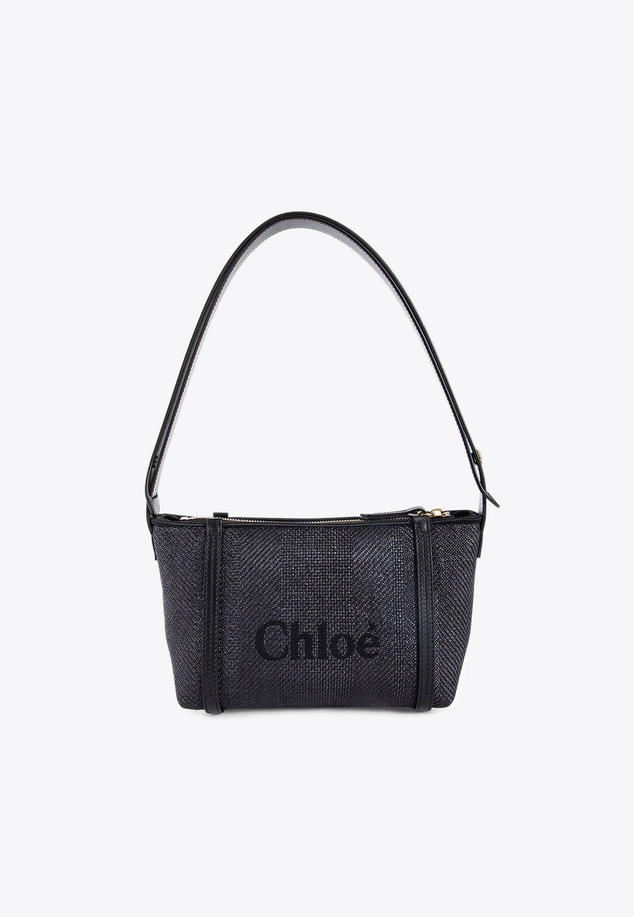 Logo Embroidered Woven-Raffia Sac Porté Épaule