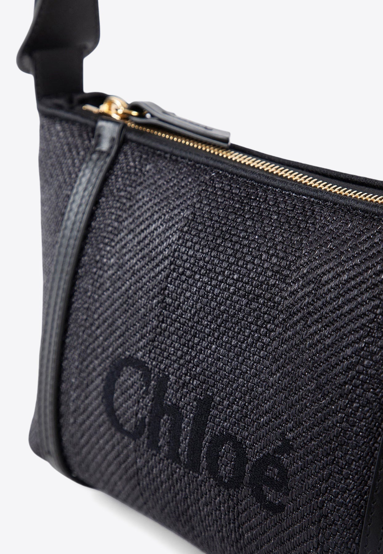 Logo Embroidered Woven-Raffia Sac Porté Épaule