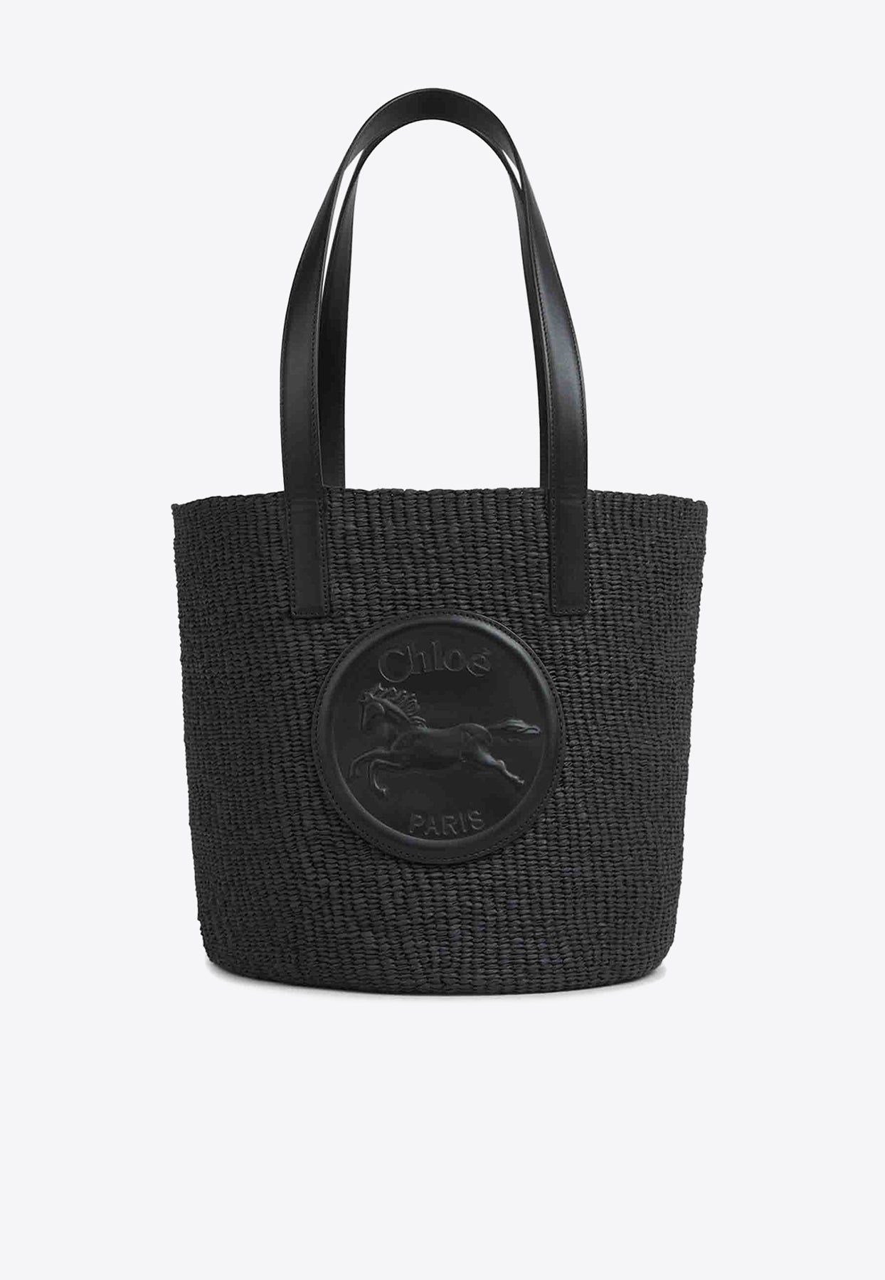 Horse Medal Woven-Raffia Basket Bag
