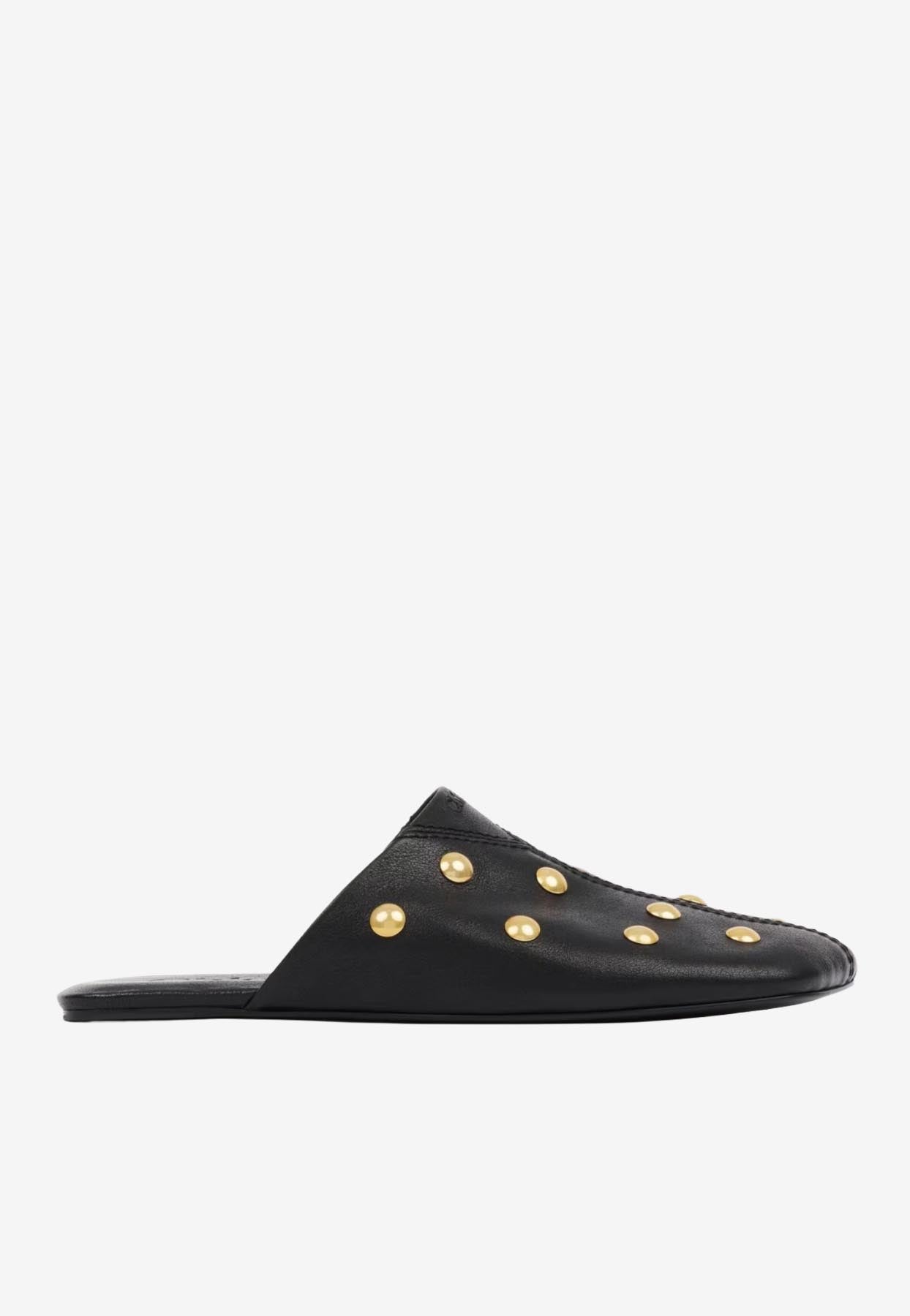 Rita Cloutée en Cuir Mules Plates