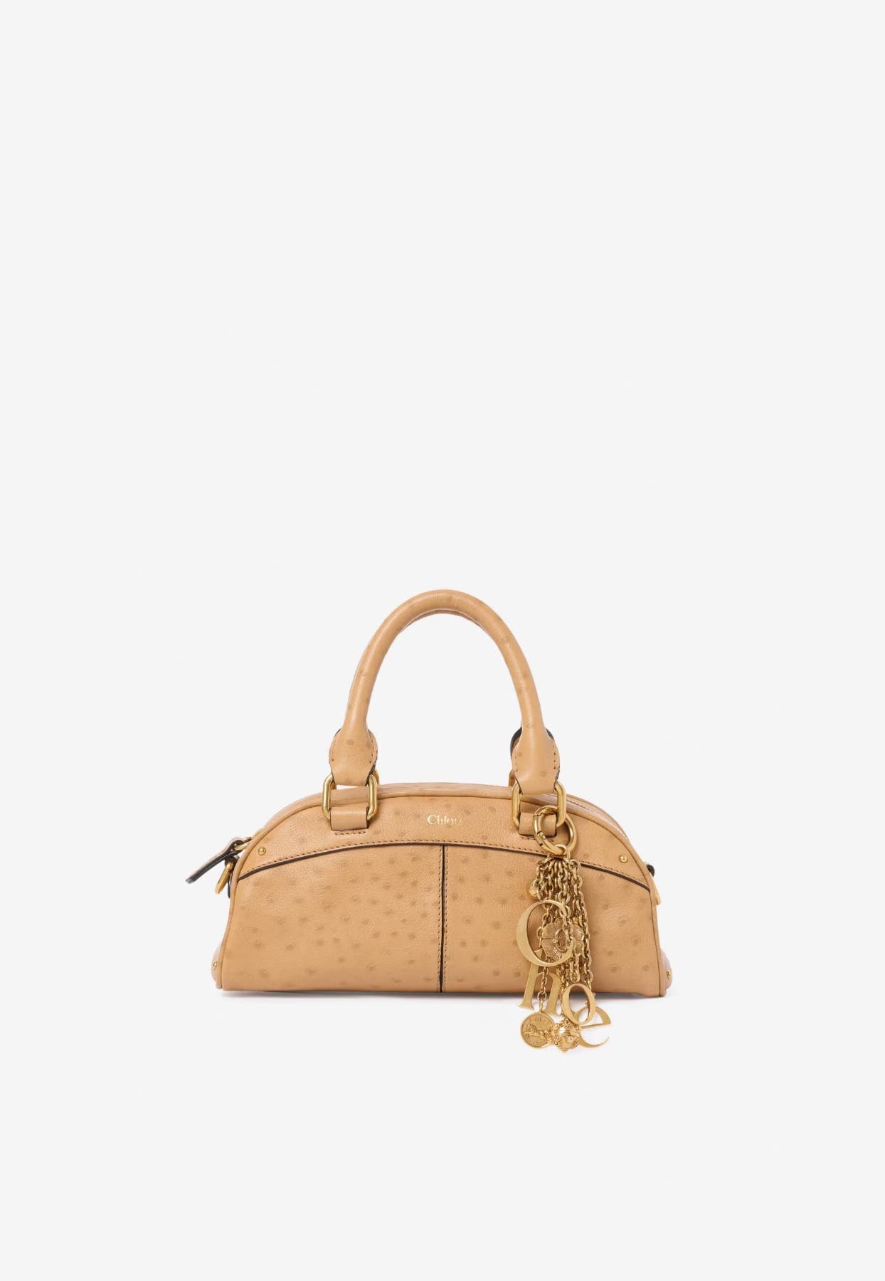 Petit Bowling Sac Porté Épaule en Ostrich-Effect en Cuir