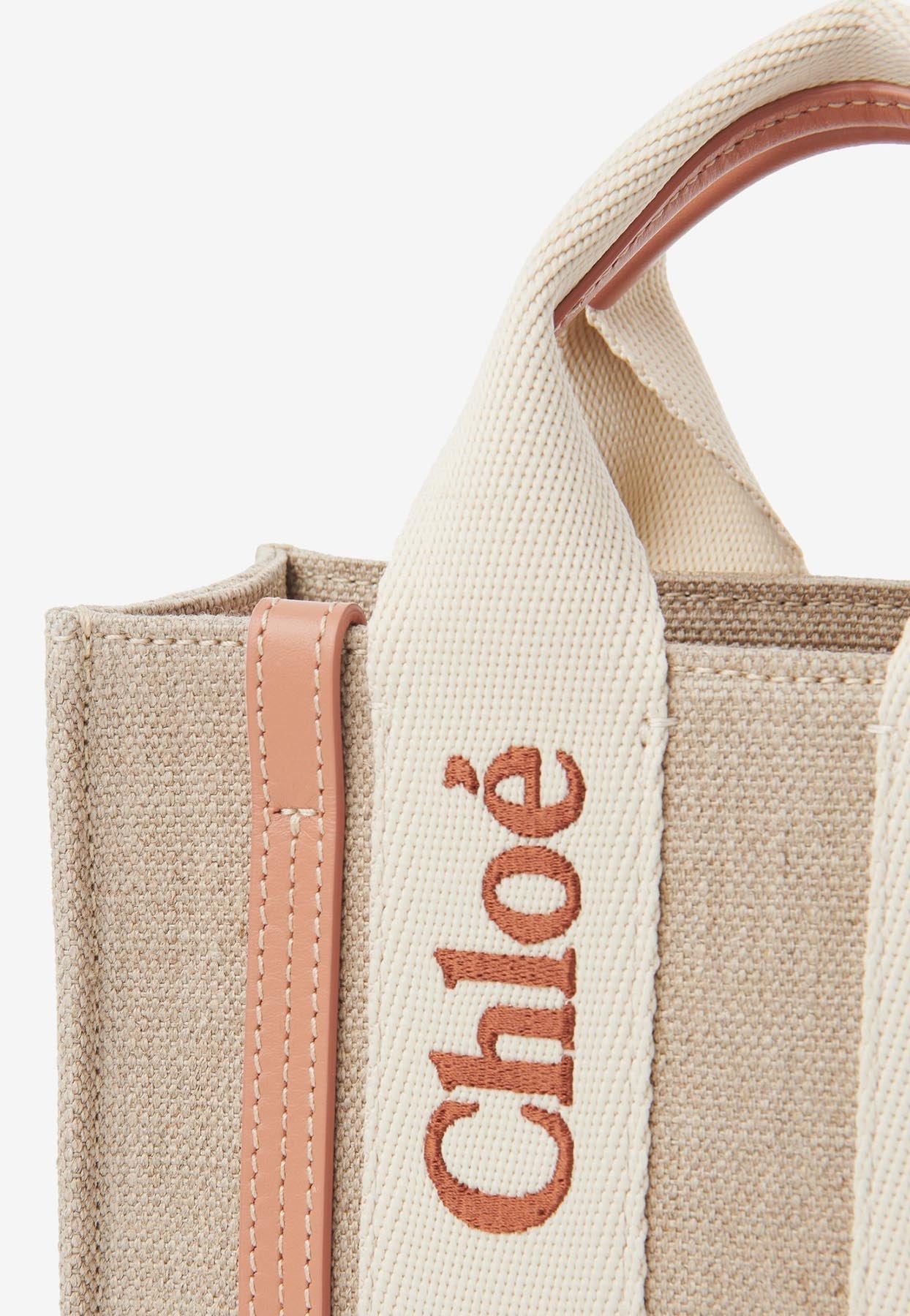 Mini Woody Cabas Bag en Linen et en Cuir
