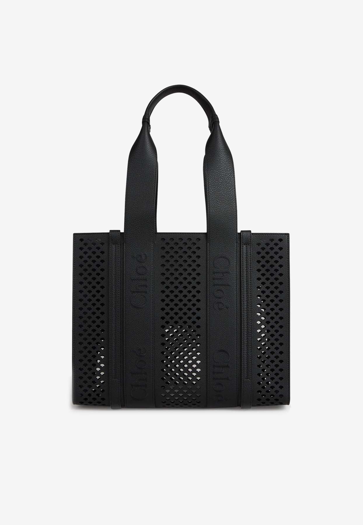 Moyen Woody Openwork Cabas Bag en en Cuir