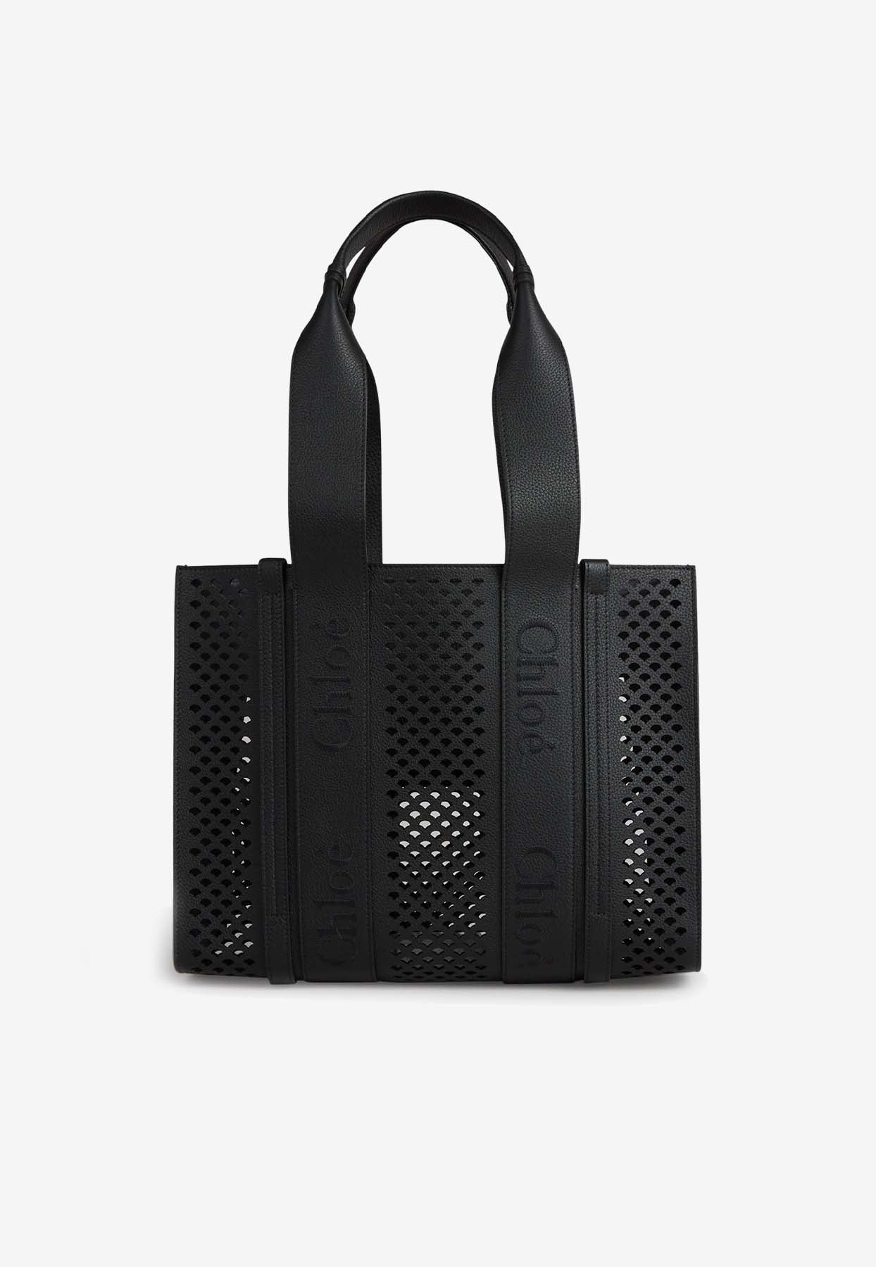 Moyen Woody Openwork Cabas Bag en en Cuir