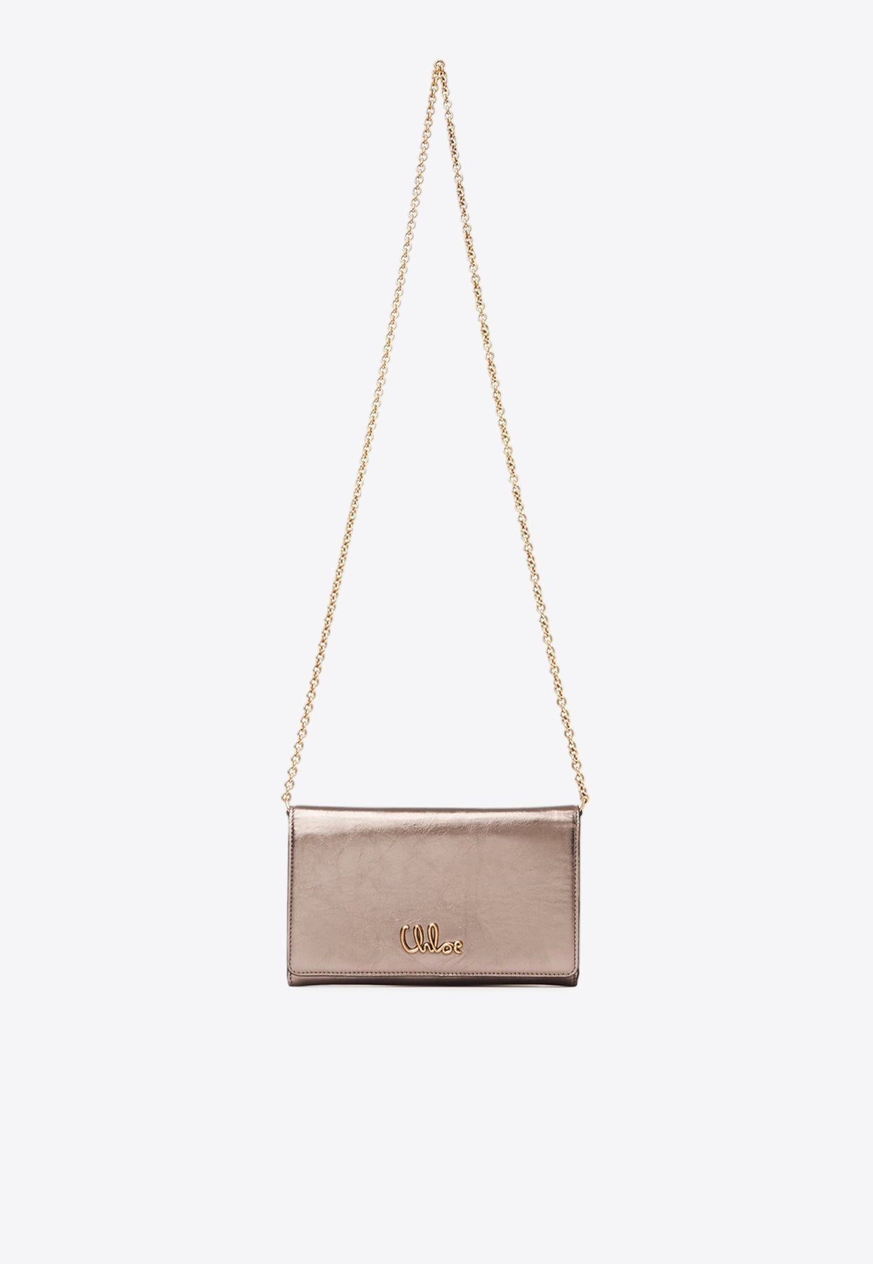 Iconique Logo Chaîne Pochette en Metallic en Cuir