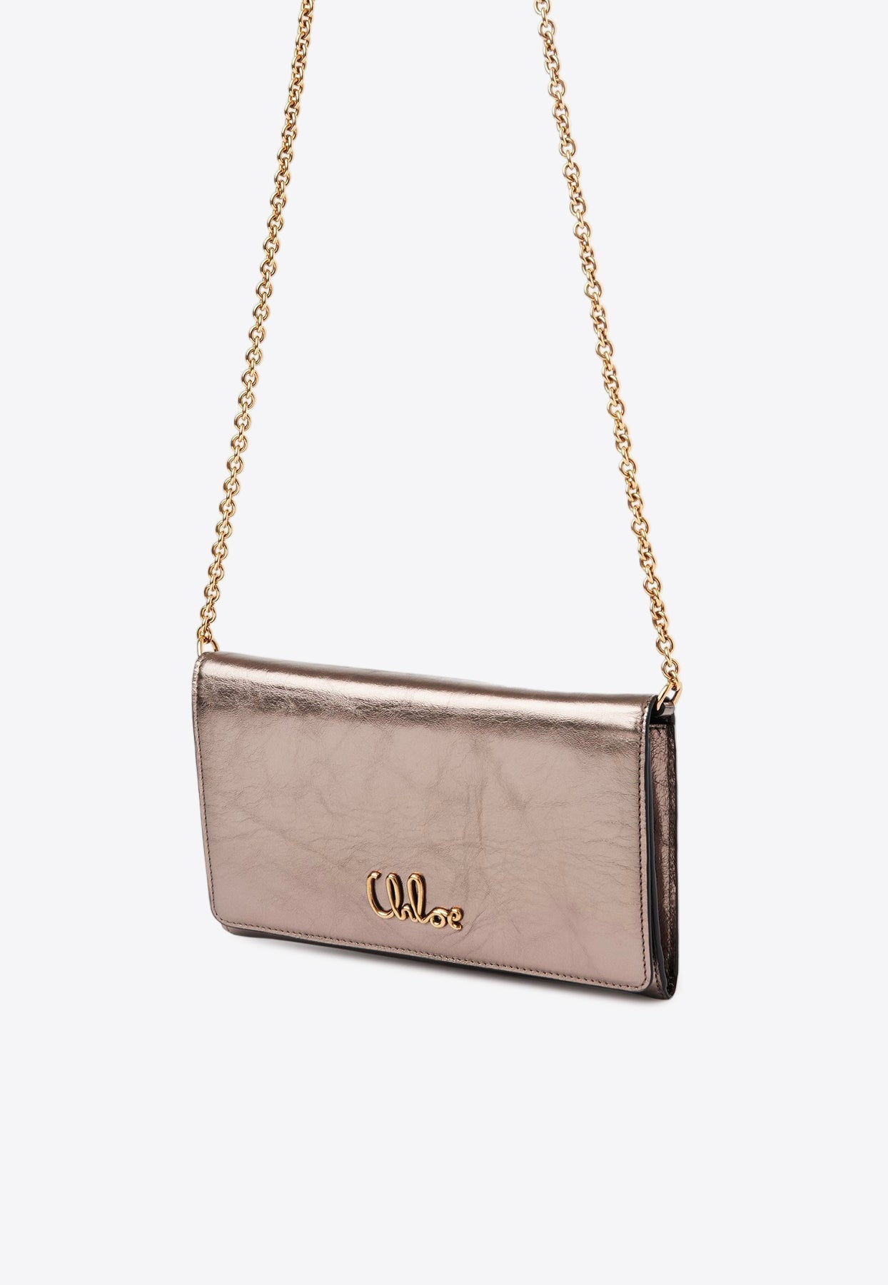 Iconique Logo Chaîne Pochette en Metallic en Cuir