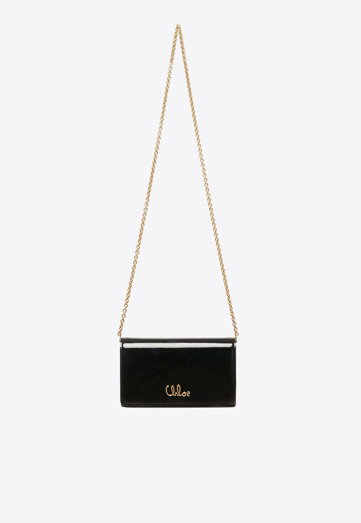 Iconique Logo Chaîne Pochette en Patent en Cuir