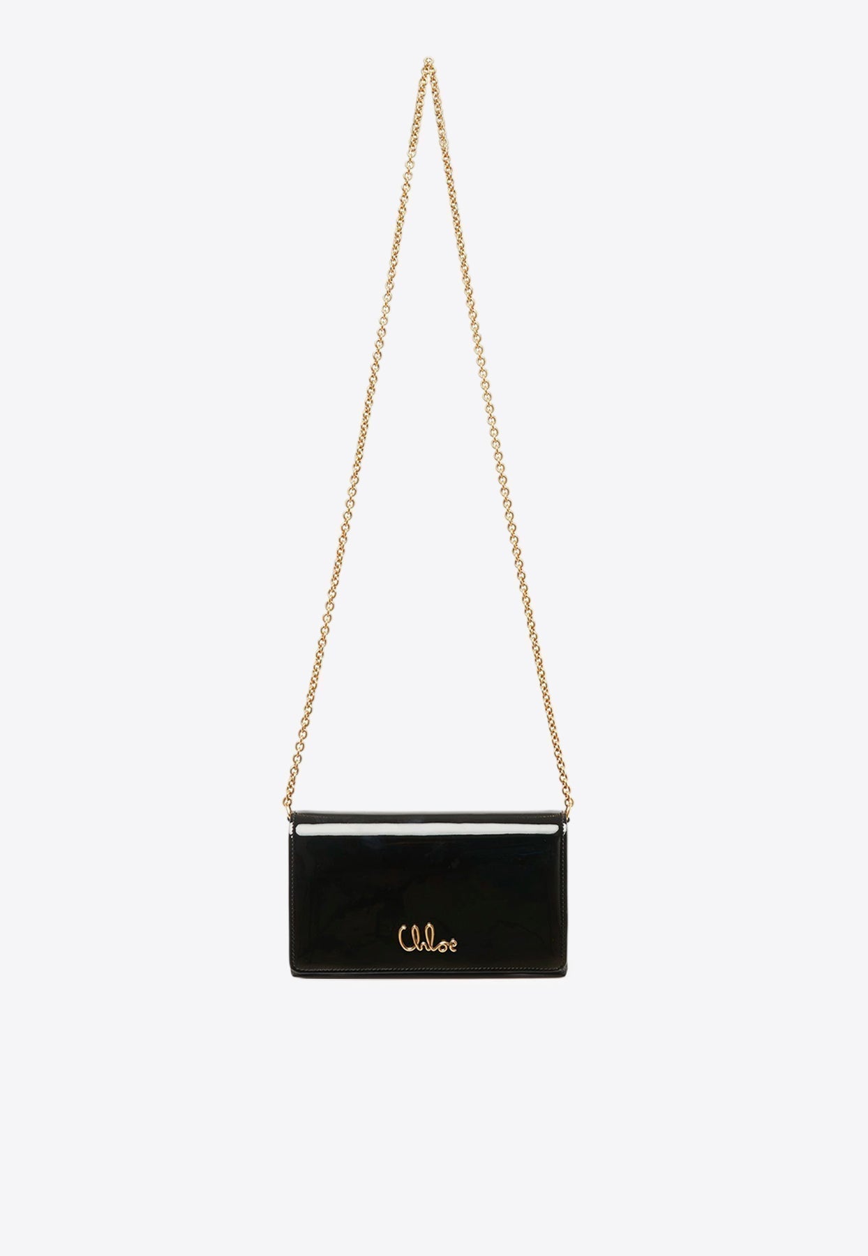 Iconique Logo Chaîne Pochette en Patent en Cuir