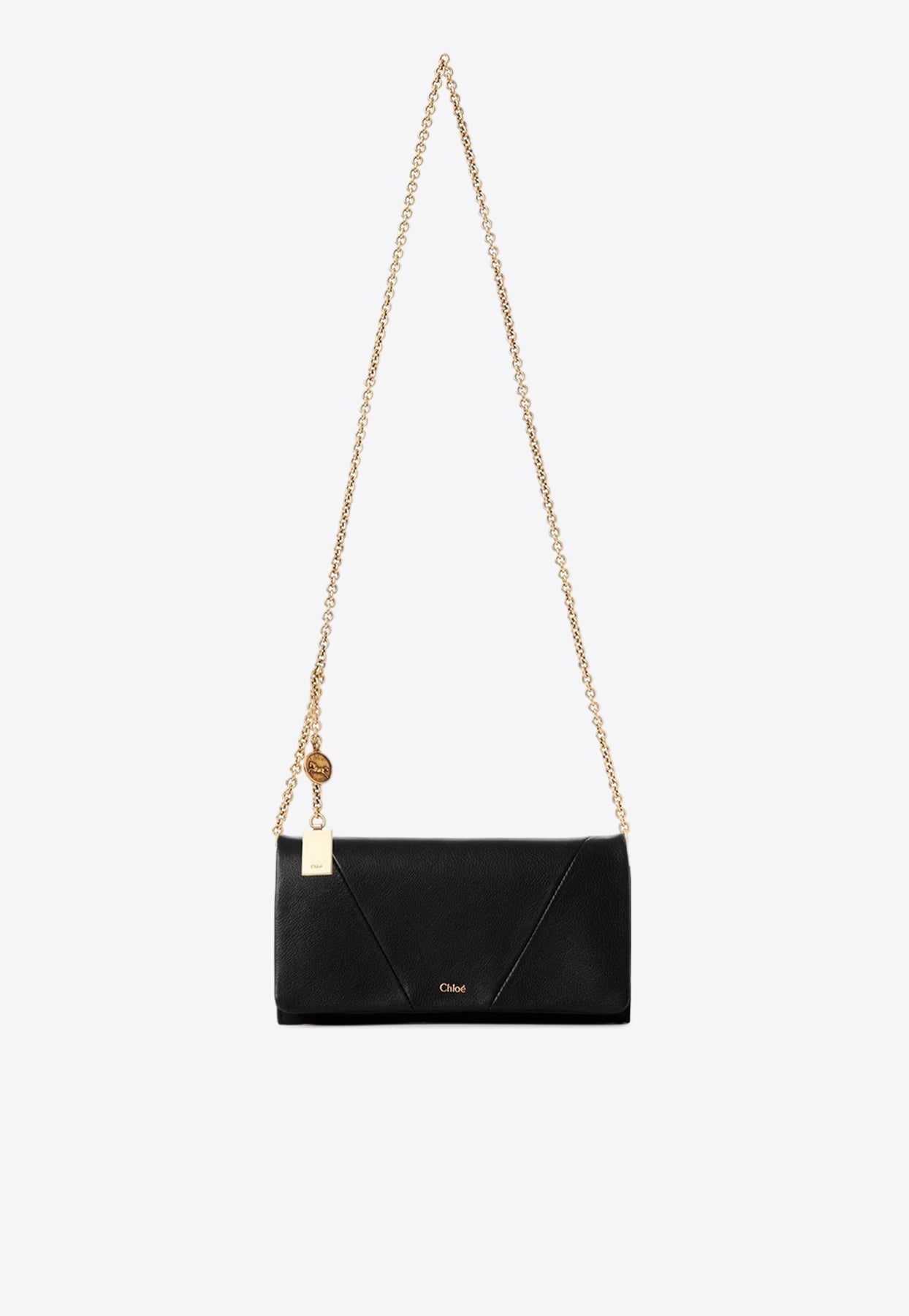 Grained en Cuir Logo Chaîne Pochette
