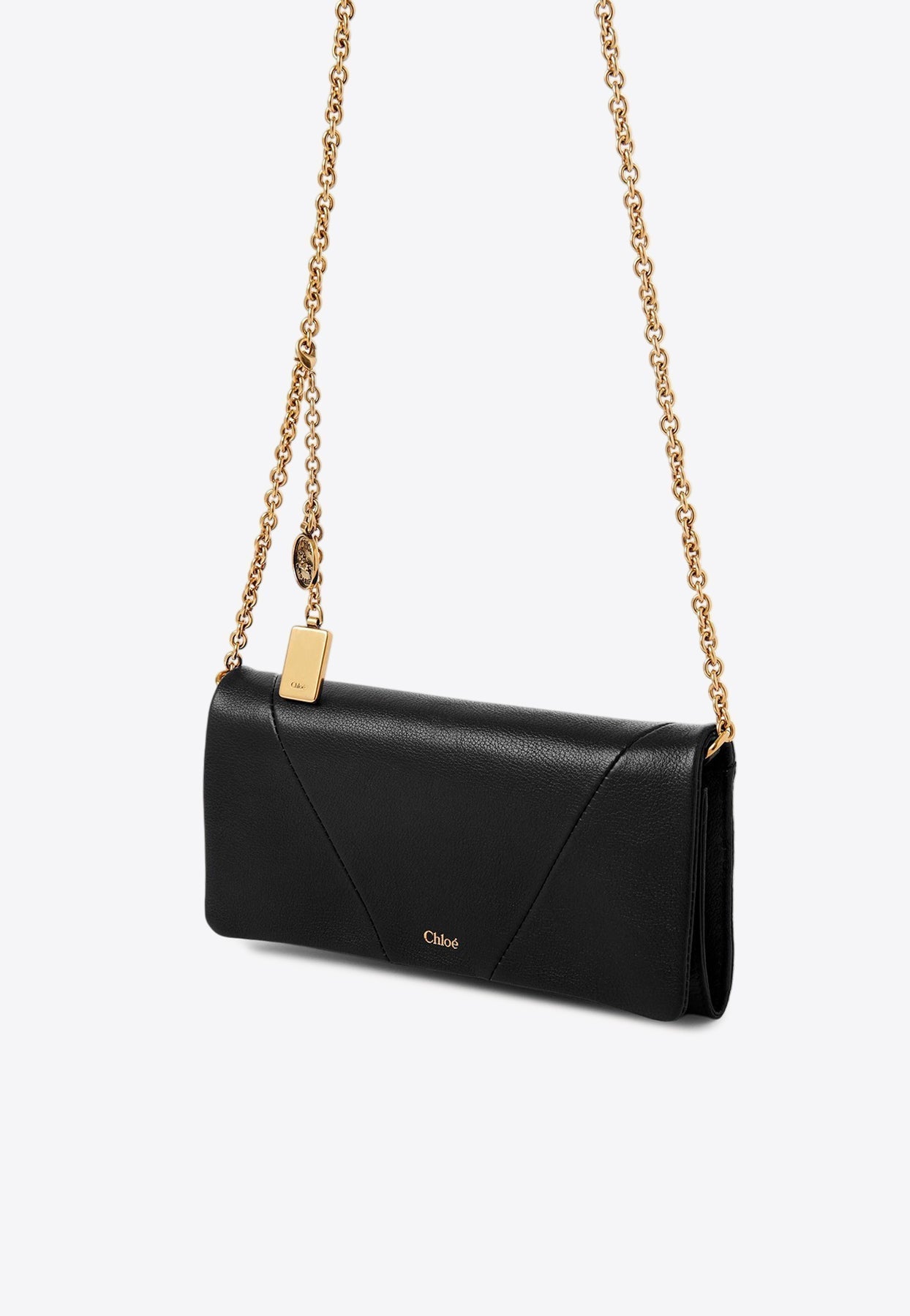 Grained en Cuir Logo Chaîne Pochette