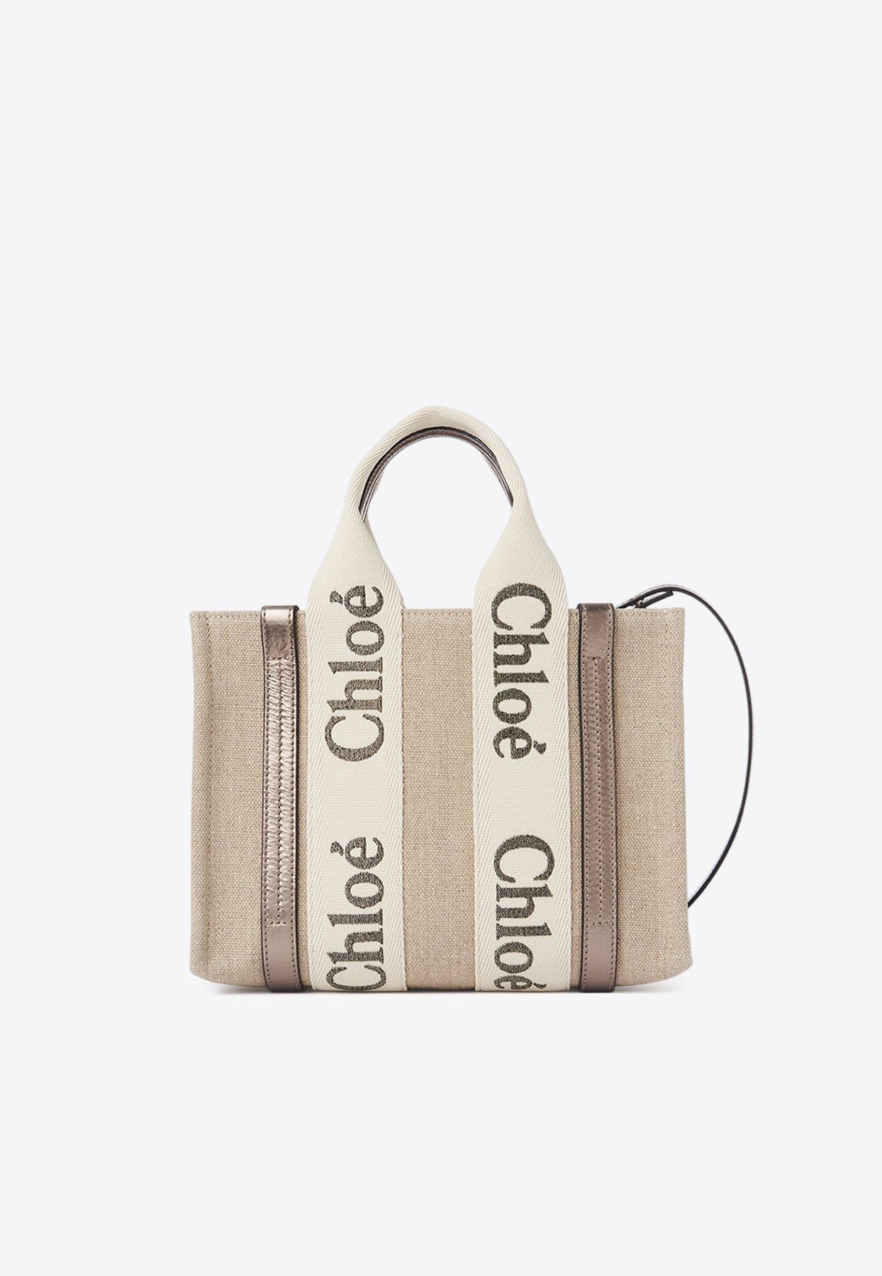 Petit Woody en Cuir et Linen Cabas Bag