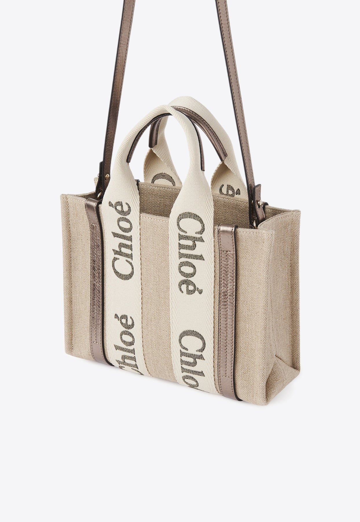 Petit Woody en Cuir et Linen Cabas Bag
