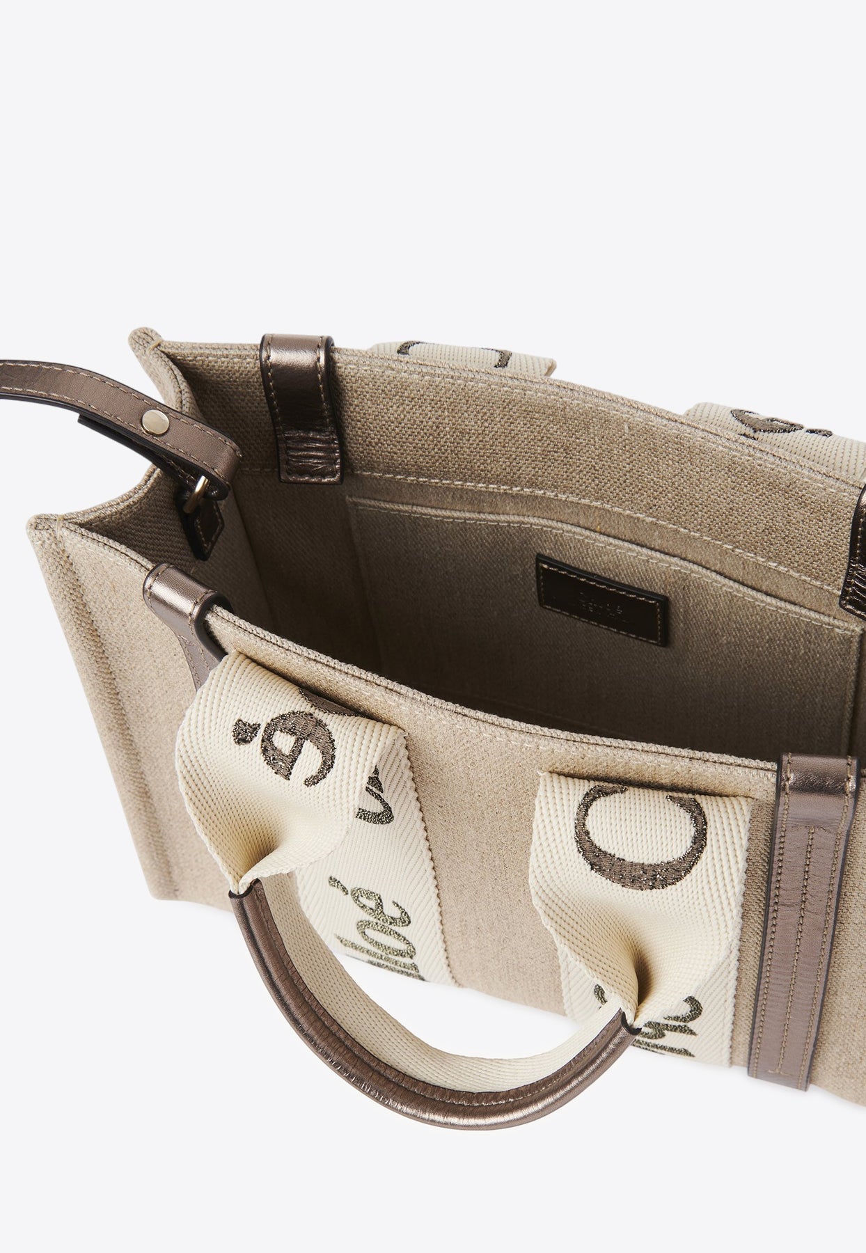 Petit Woody en Cuir et Linen Cabas Bag