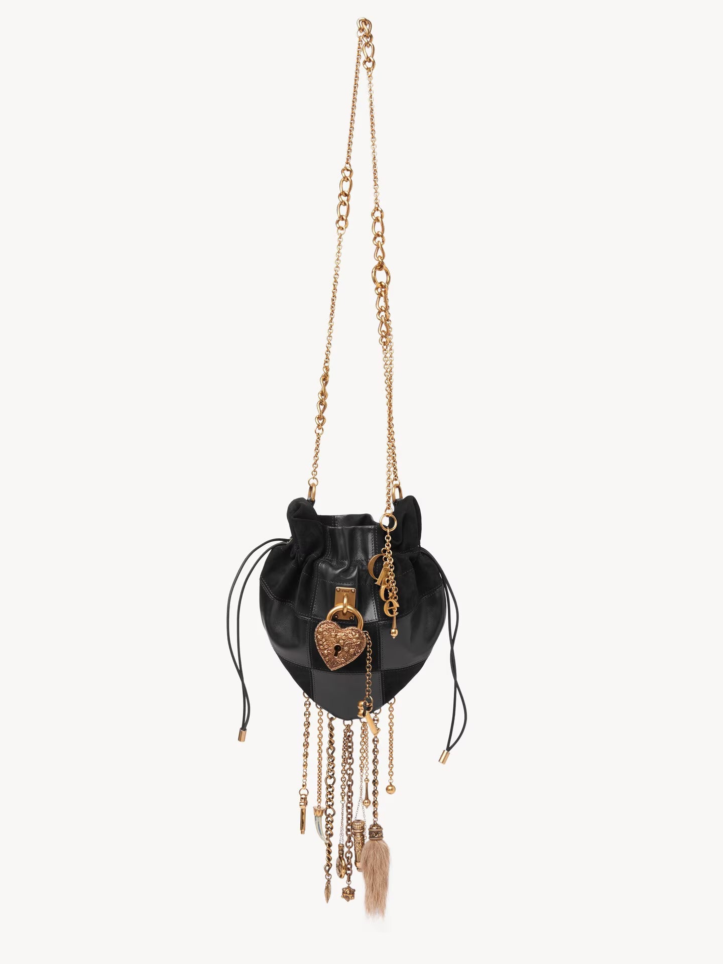 SAC BANDOULIÈRE CHÂTEAU TREASURES EN CUIR GRAINÉ ET CUIR VELOURS