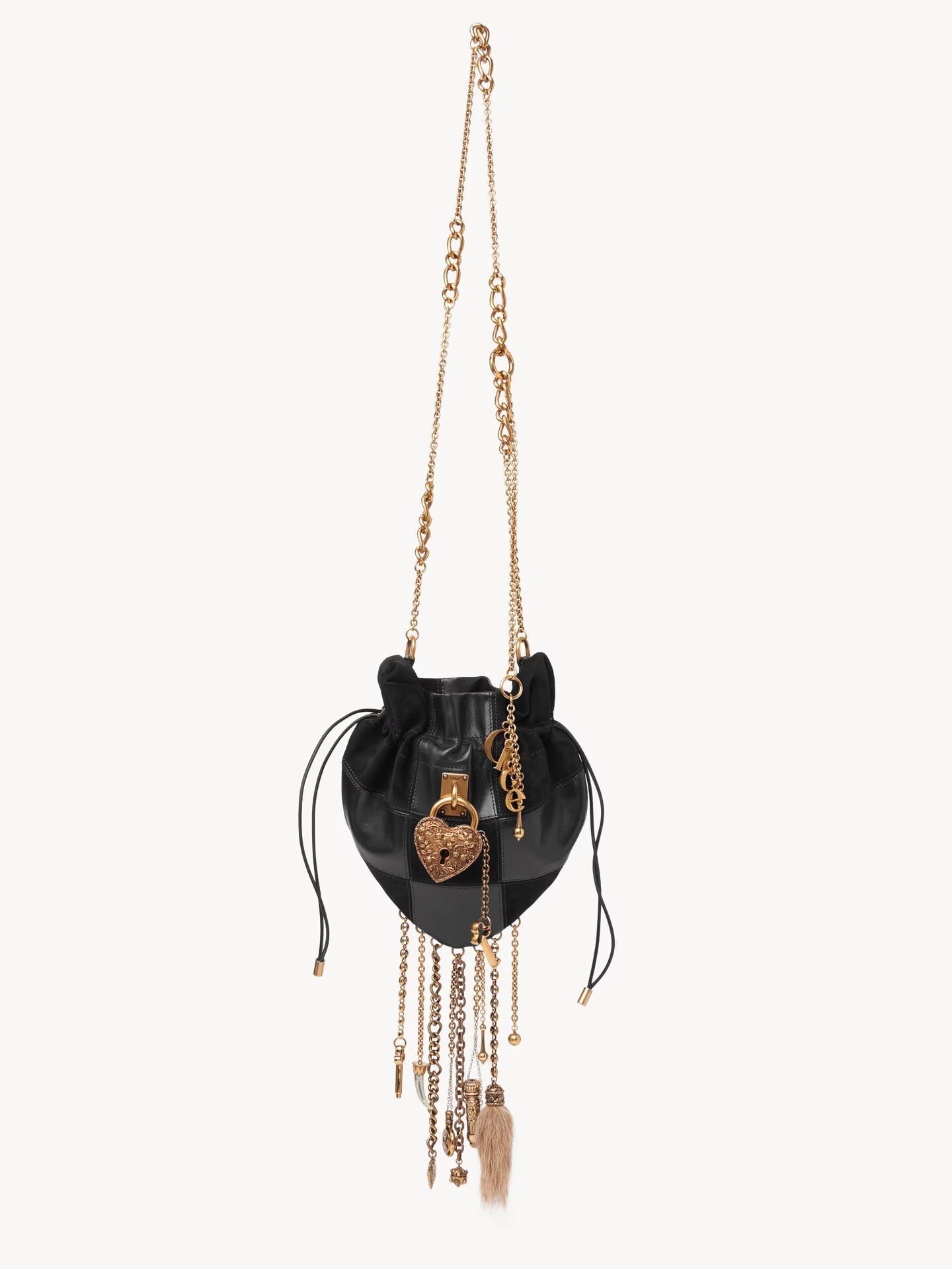 SAC BANDOULIÈRE CHÂTEAU TREASURES EN CUIR GRAINÉ ET CUIR VELOURS