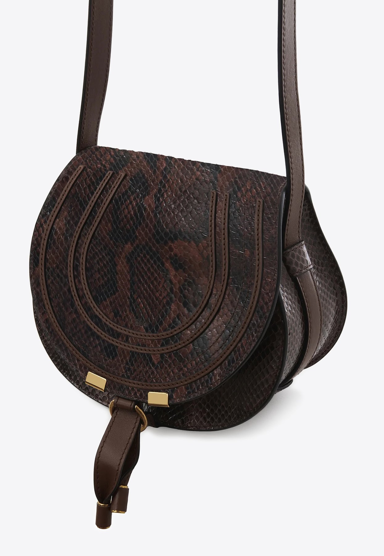 Petit Marcie Saddle Python-Gaufré Sac Bandoulière