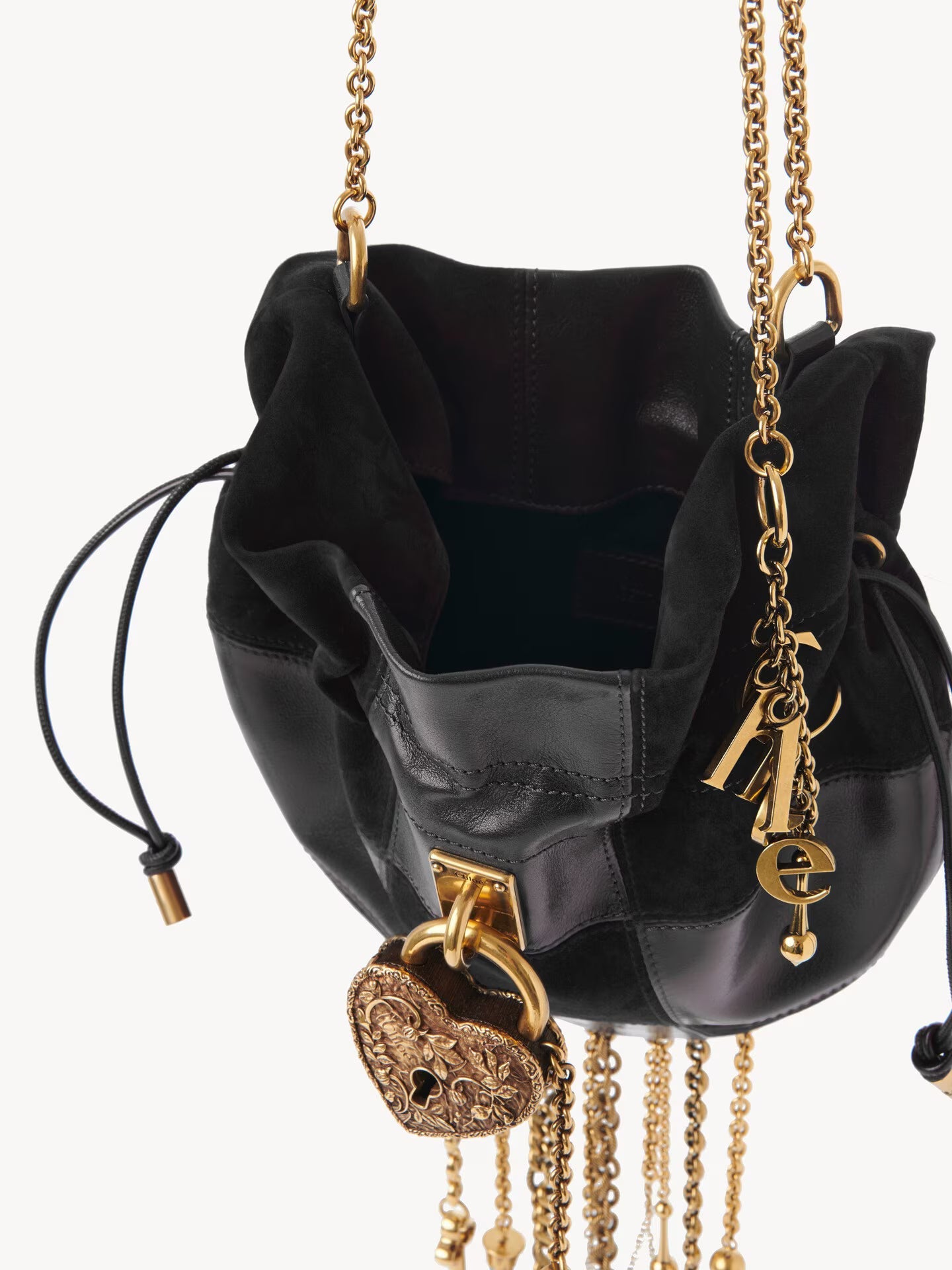 SAC BANDOULIÈRE CHÂTEAU TREASURES EN CUIR GRAINÉ ET CUIR VELOURS