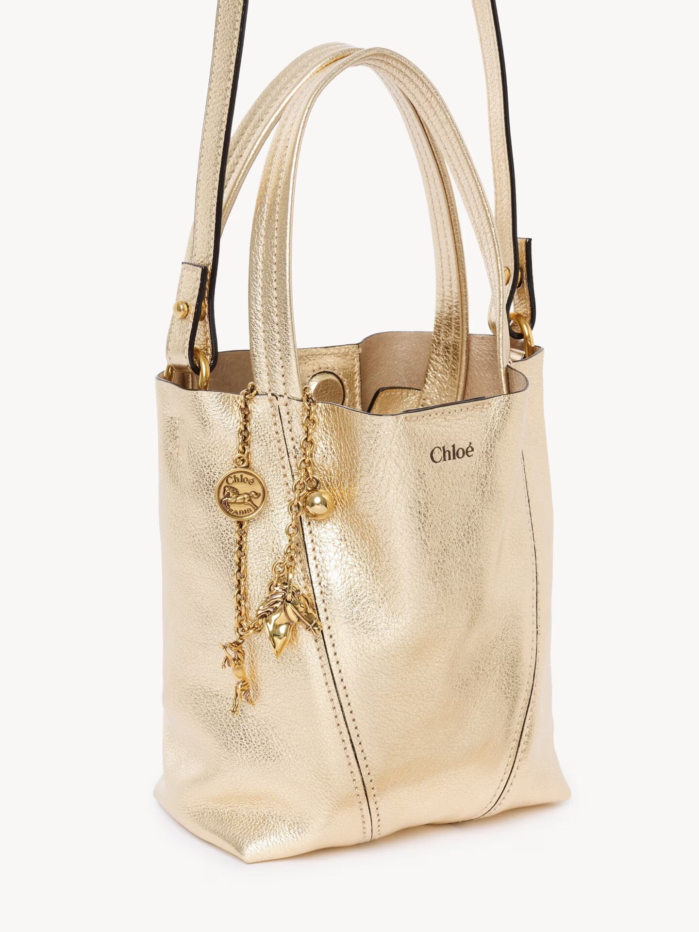 PETIT SAC CABAS CHLOÉ SPIN EN CUIR MÉTALLISÉ À CHARMS CHEVAUX