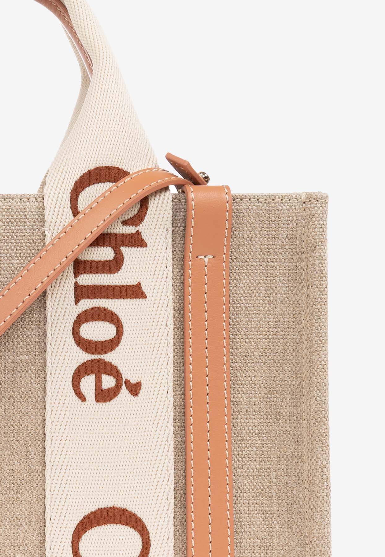 Petit Woody Linen Cabas Bag