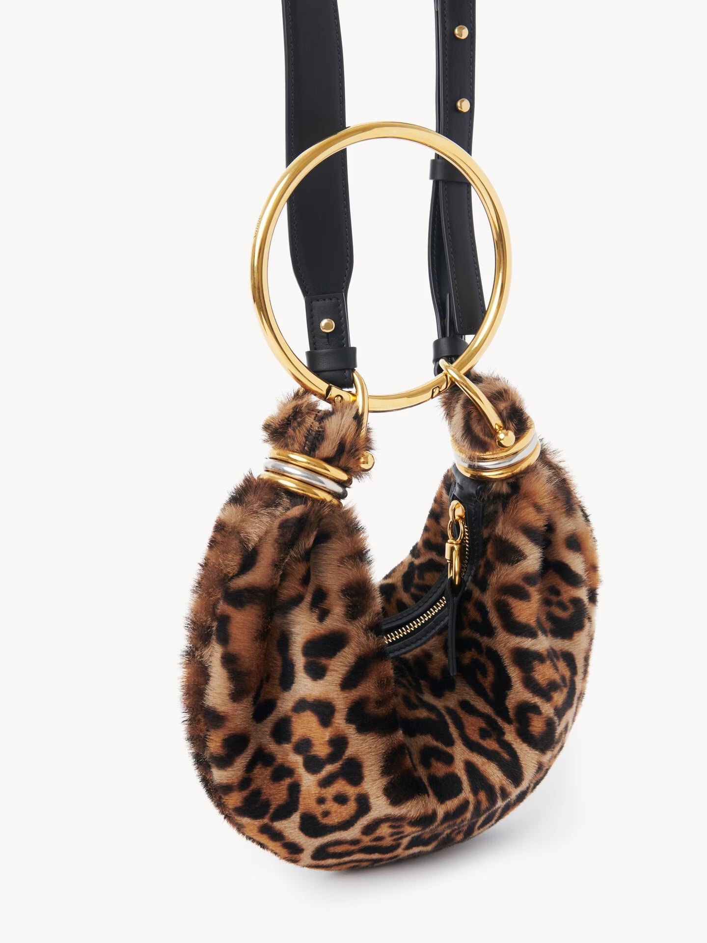 MINI SAC HOBO BRACELET BAG EN SHEARLING IMPRIMÉ LÉOPARD