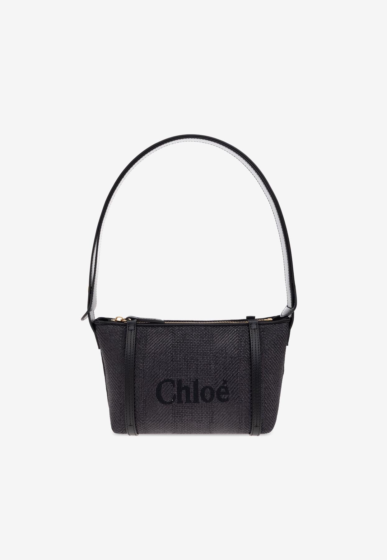 Logo Embroidered Woven-Raffia Sac Porté Épaule