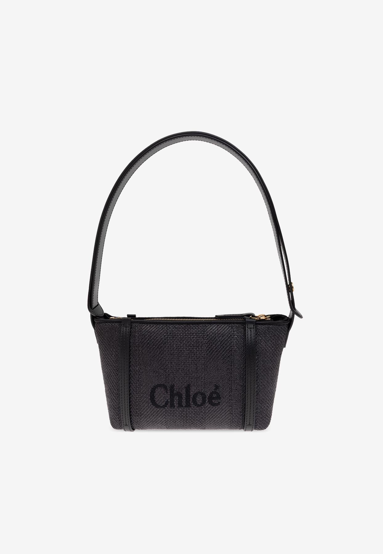 Logo Embroidered Woven-Raffia Sac Porté Épaule