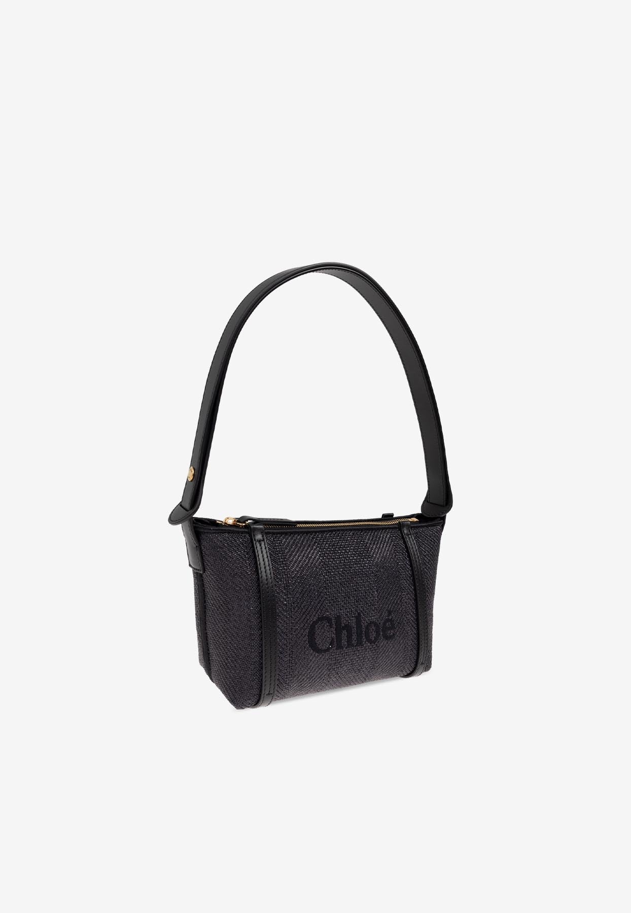 Logo Embroidered Woven-Raffia Sac Porté Épaule