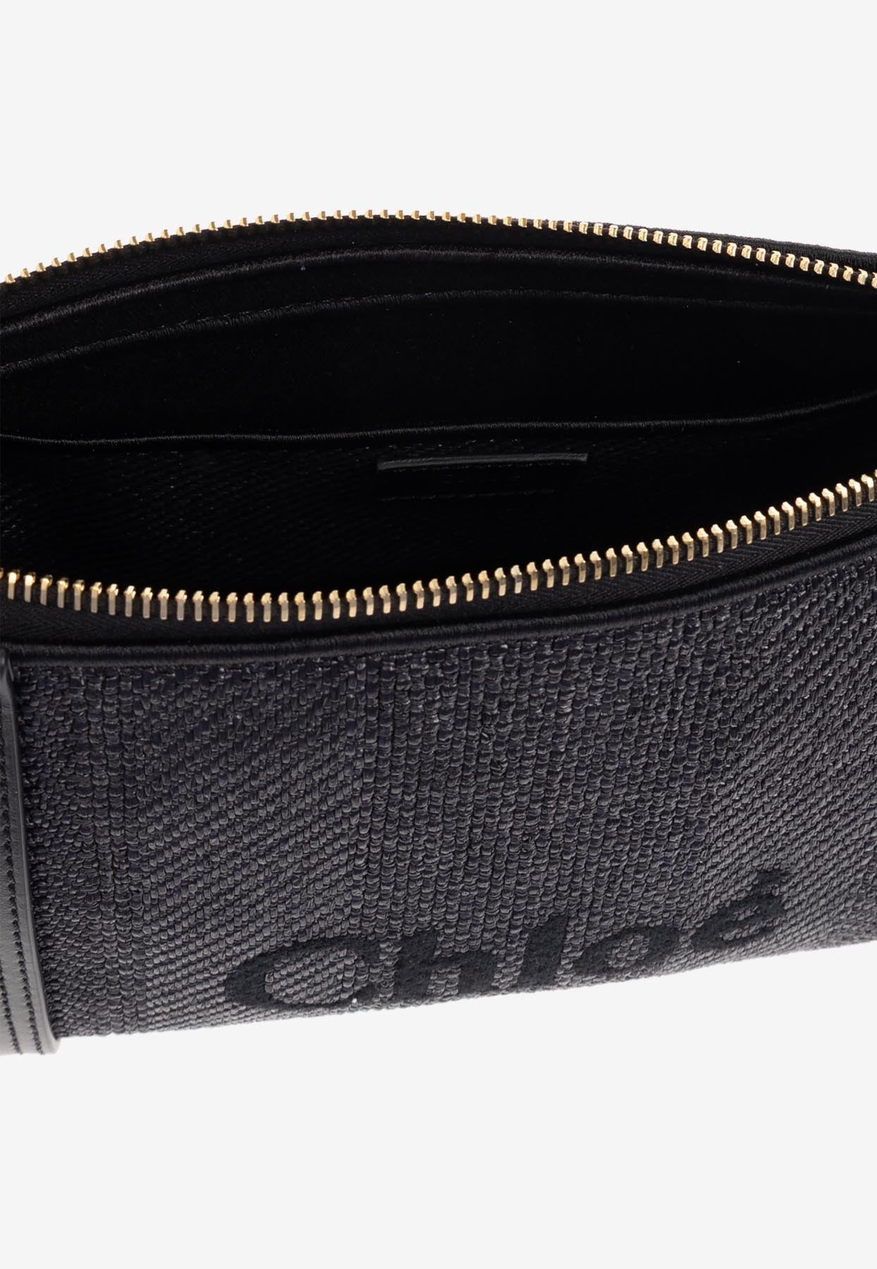Logo Embroidered Woven-Raffia Sac Porté Épaule