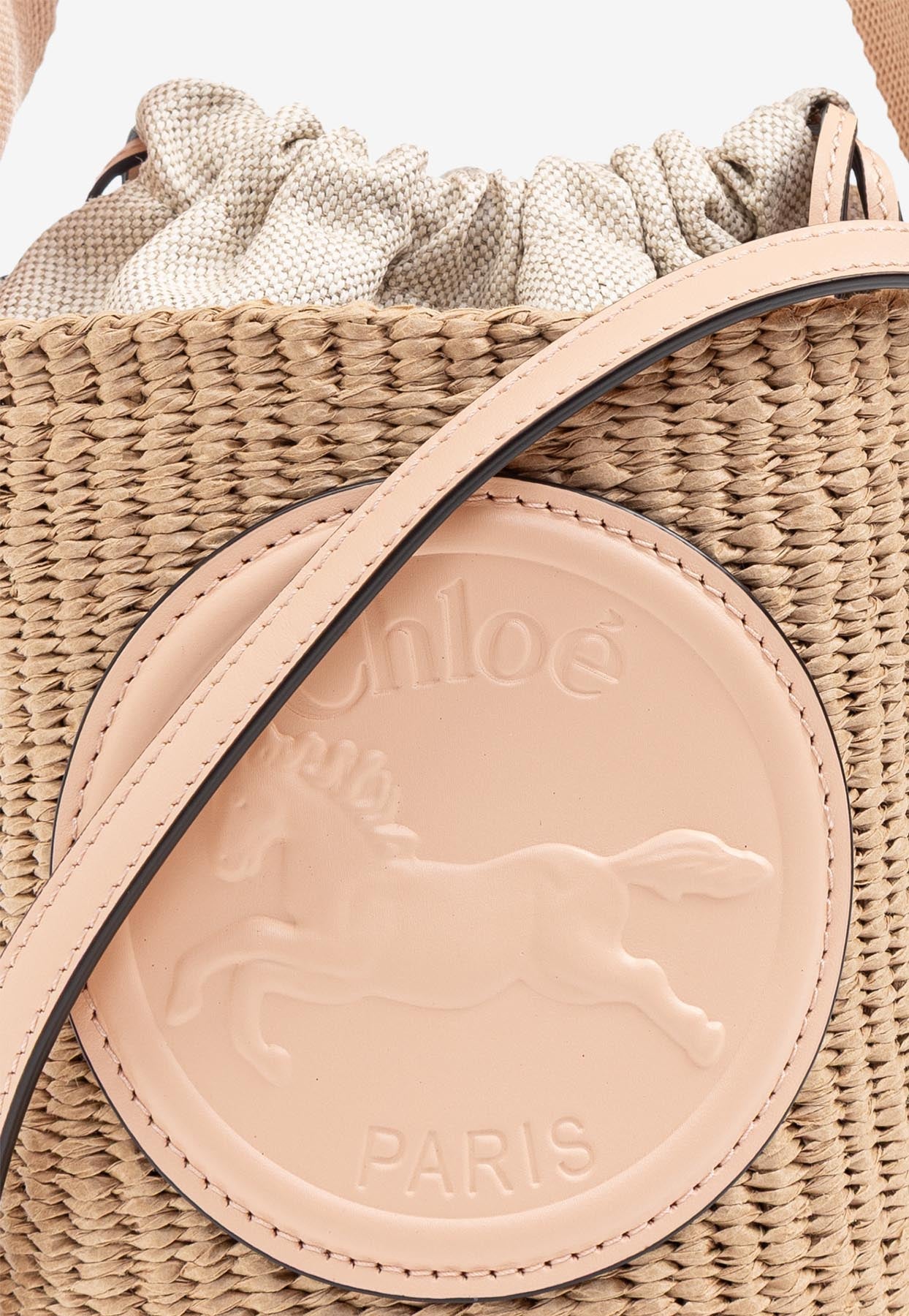 Petit Horse Medal Raffia Sac Seau