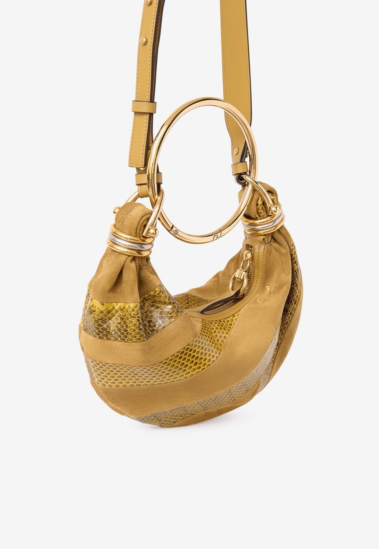 Mini Bracelet Sac Hobo en en Daim et Snakeskin en Cuir