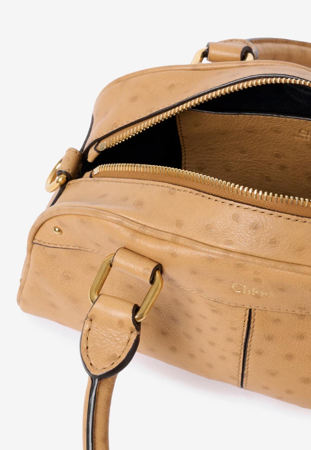 Petit Bowling Sac Porté Épaule en Ostrich-Effect en Cuir