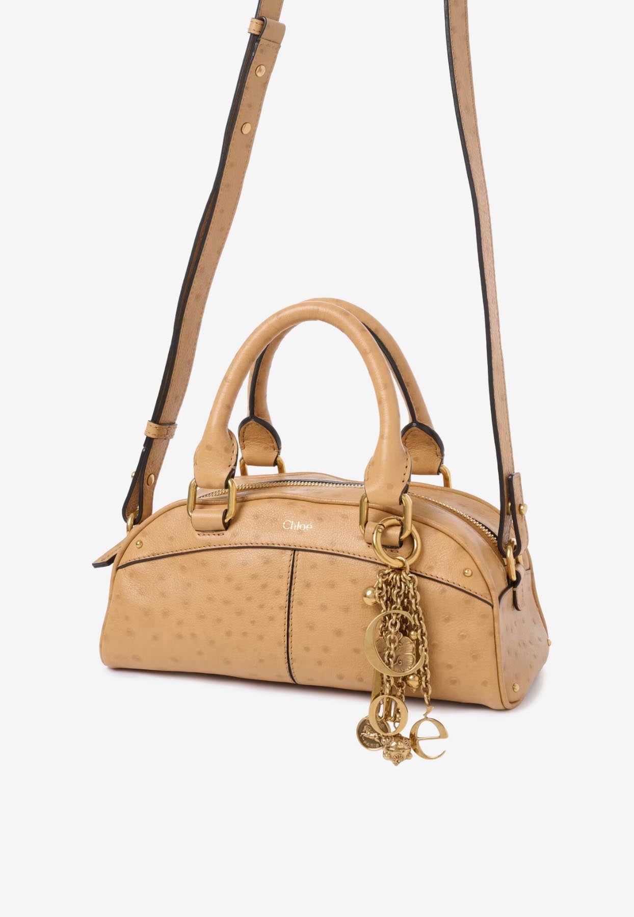 Petit Bowling Sac Porté Épaule en Ostrich-Effect en Cuir