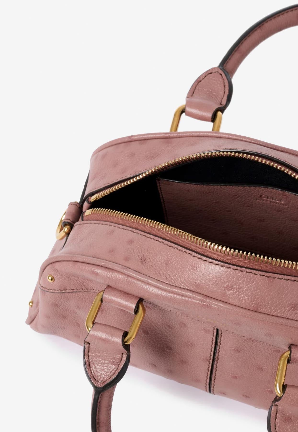 Petit Bowling Sac Porté Épaule en Ostrich-Effect en Cuir