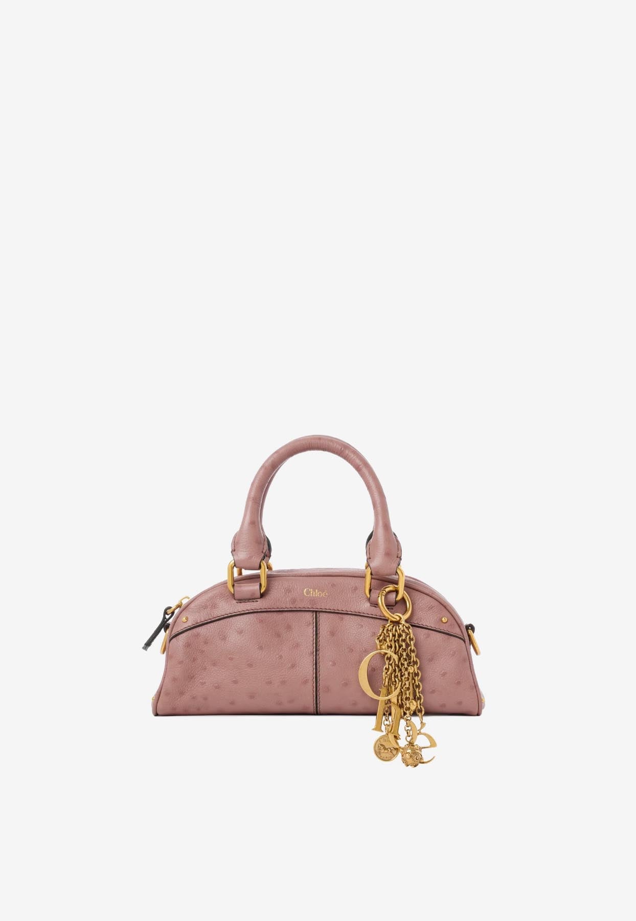 Petit Bowling Sac Porté Épaule en Ostrich-Effect en Cuir