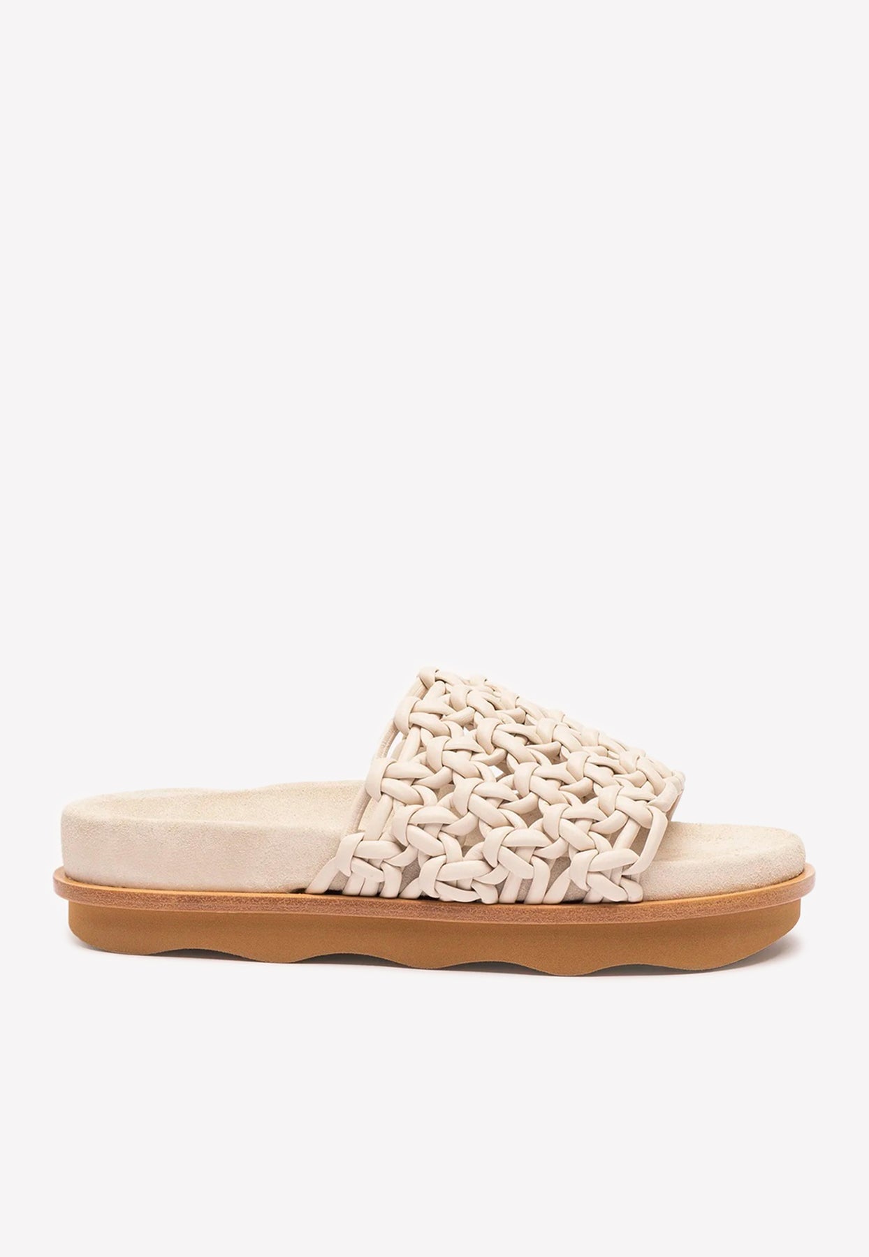 Wavy Tressé en Cuir Mules Plates