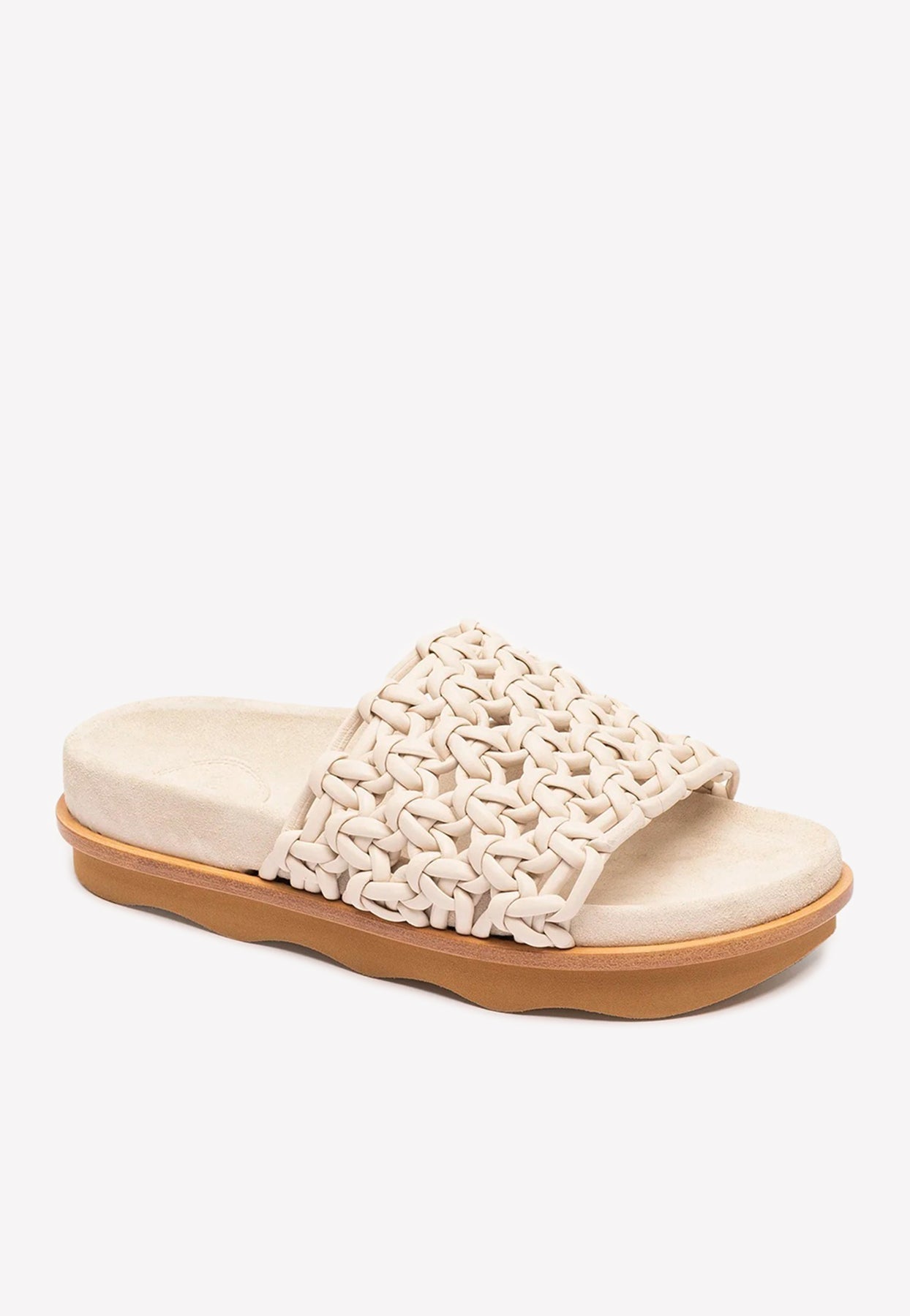 Wavy Tressé en Cuir Mules Plates