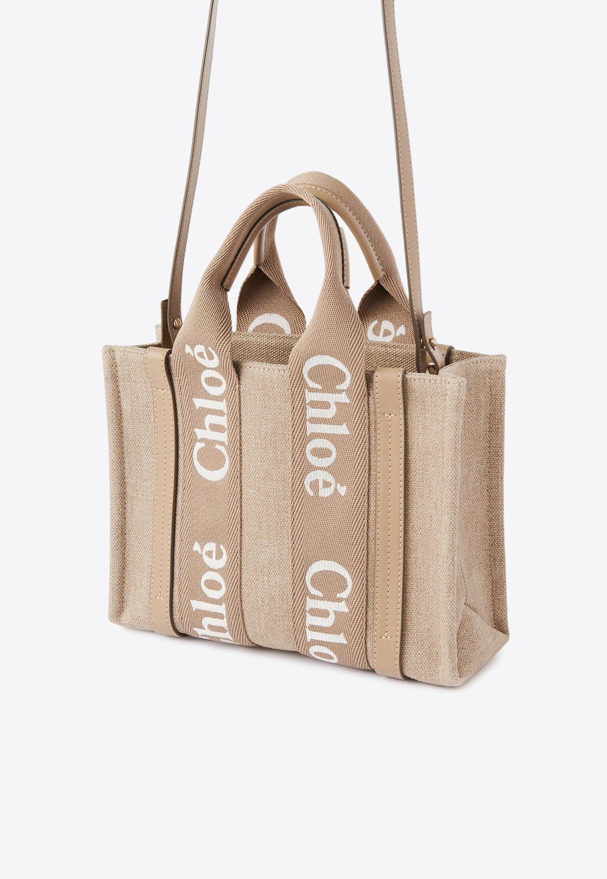Petit Woody en Cuir et Linen Cabas Bag