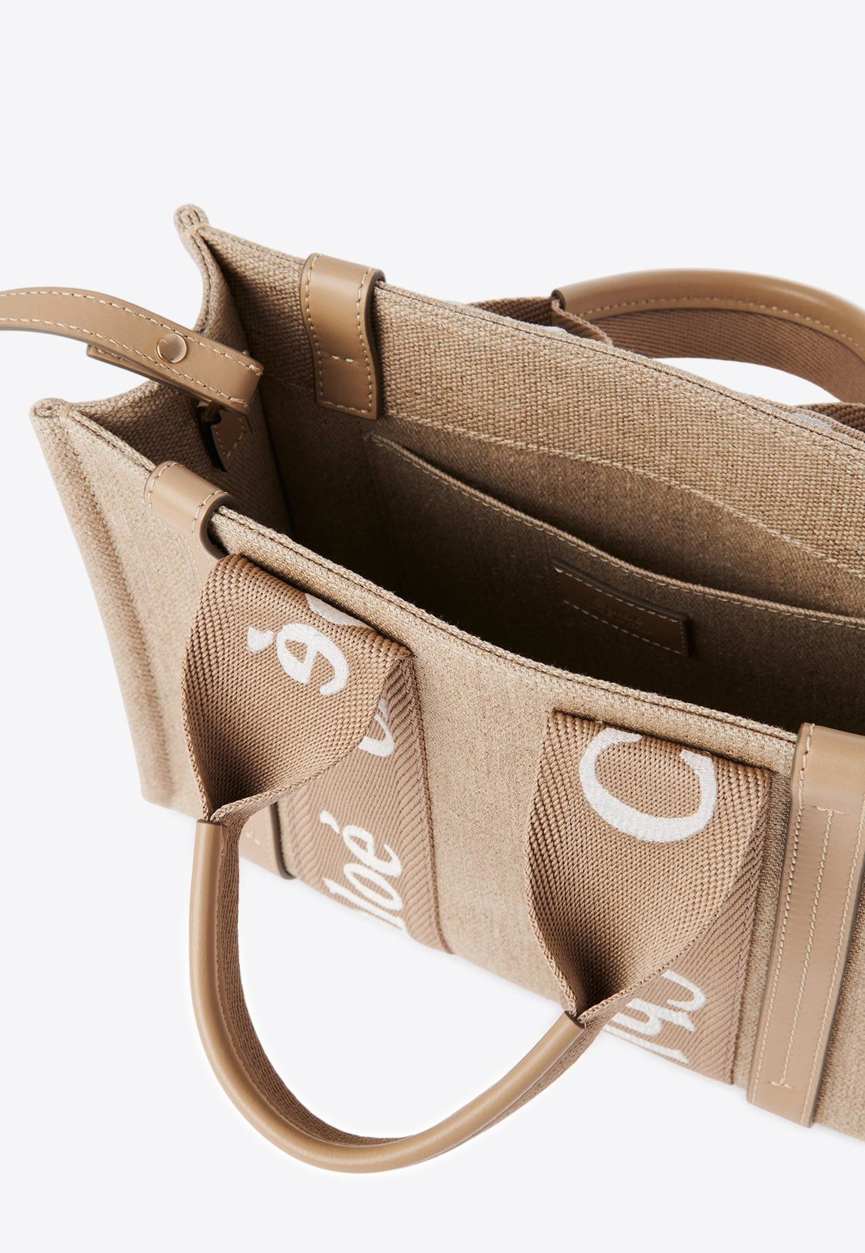 Petit Woody en Cuir et Linen Cabas Bag
