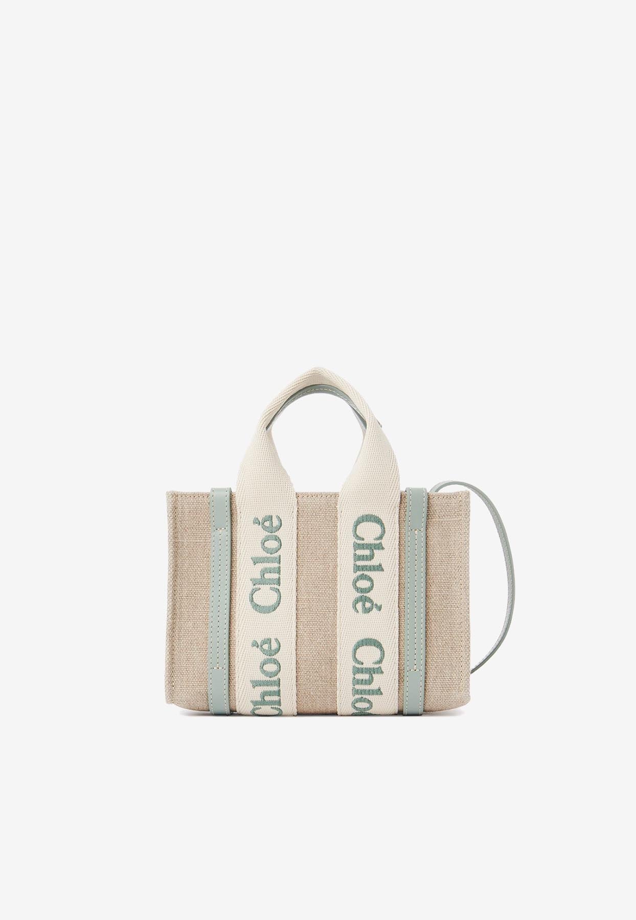 Mini Woody Cabas Bag en Linen et en Cuir