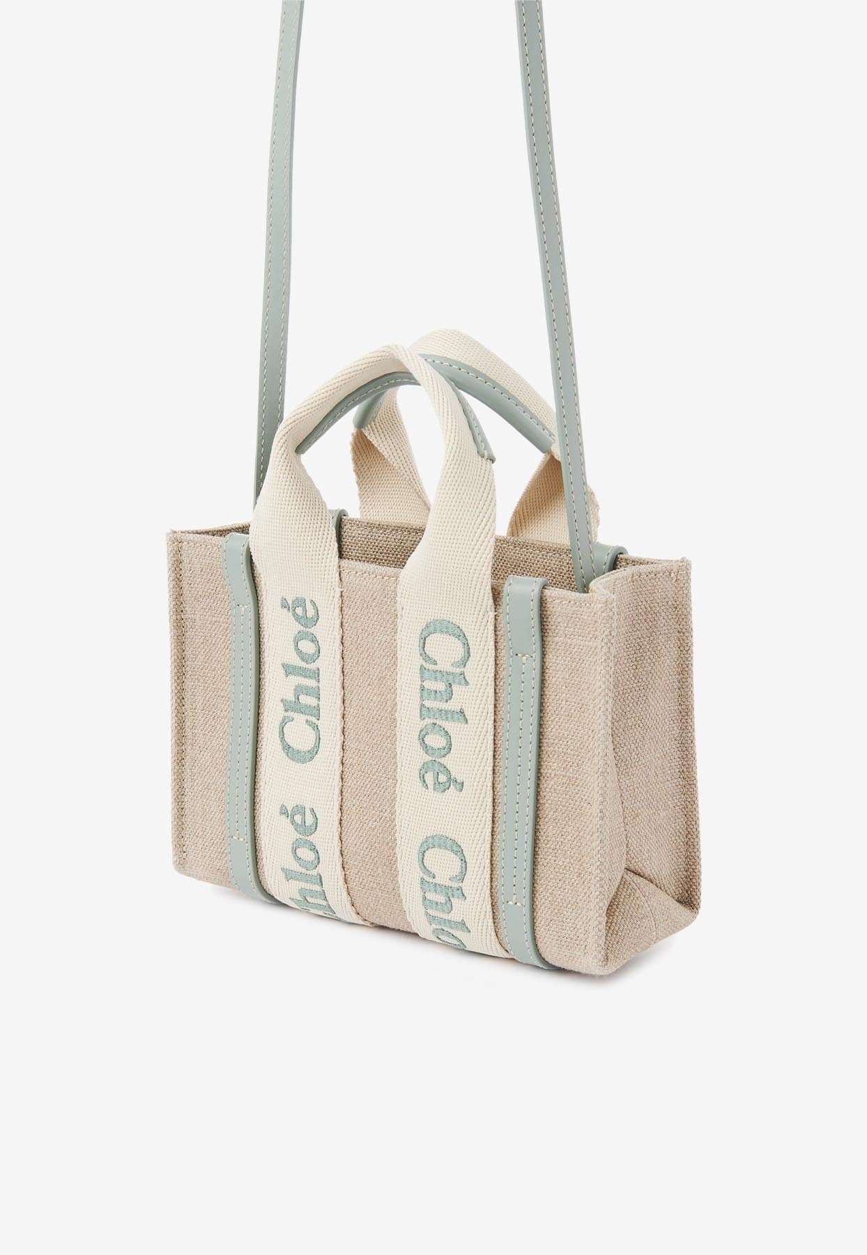 Mini Woody Cabas Bag en Linen et en Cuir