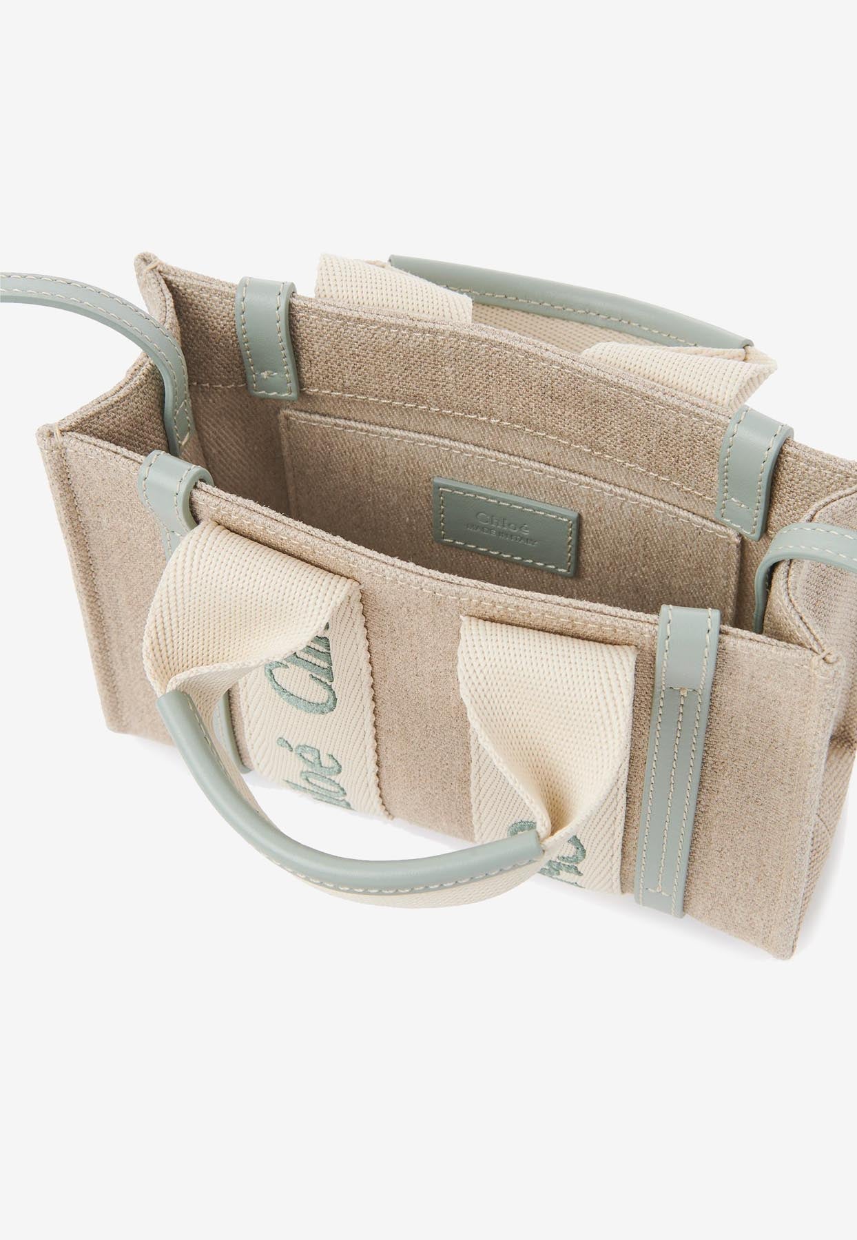 Mini Woody Cabas Bag en Linen et en Cuir
