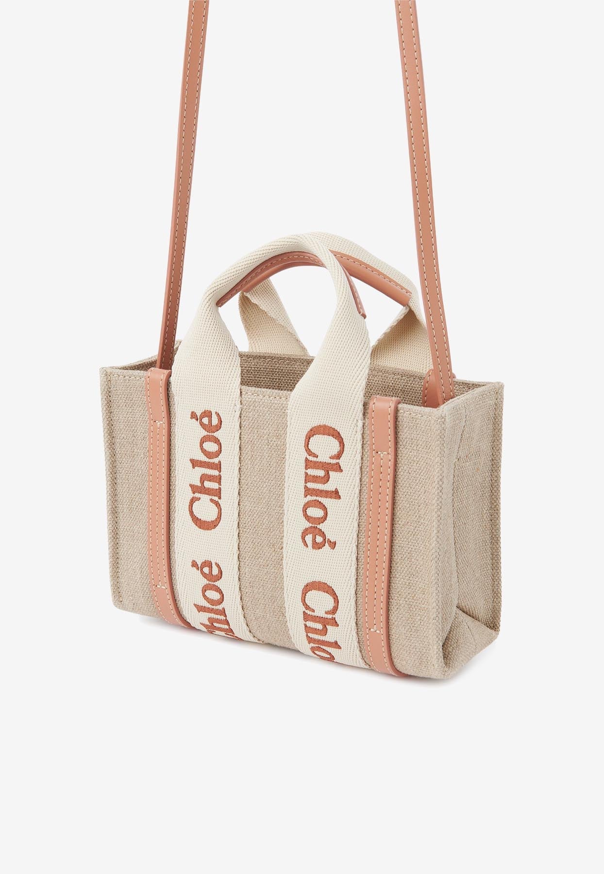 Mini Woody Cabas Bag en Linen et en Cuir