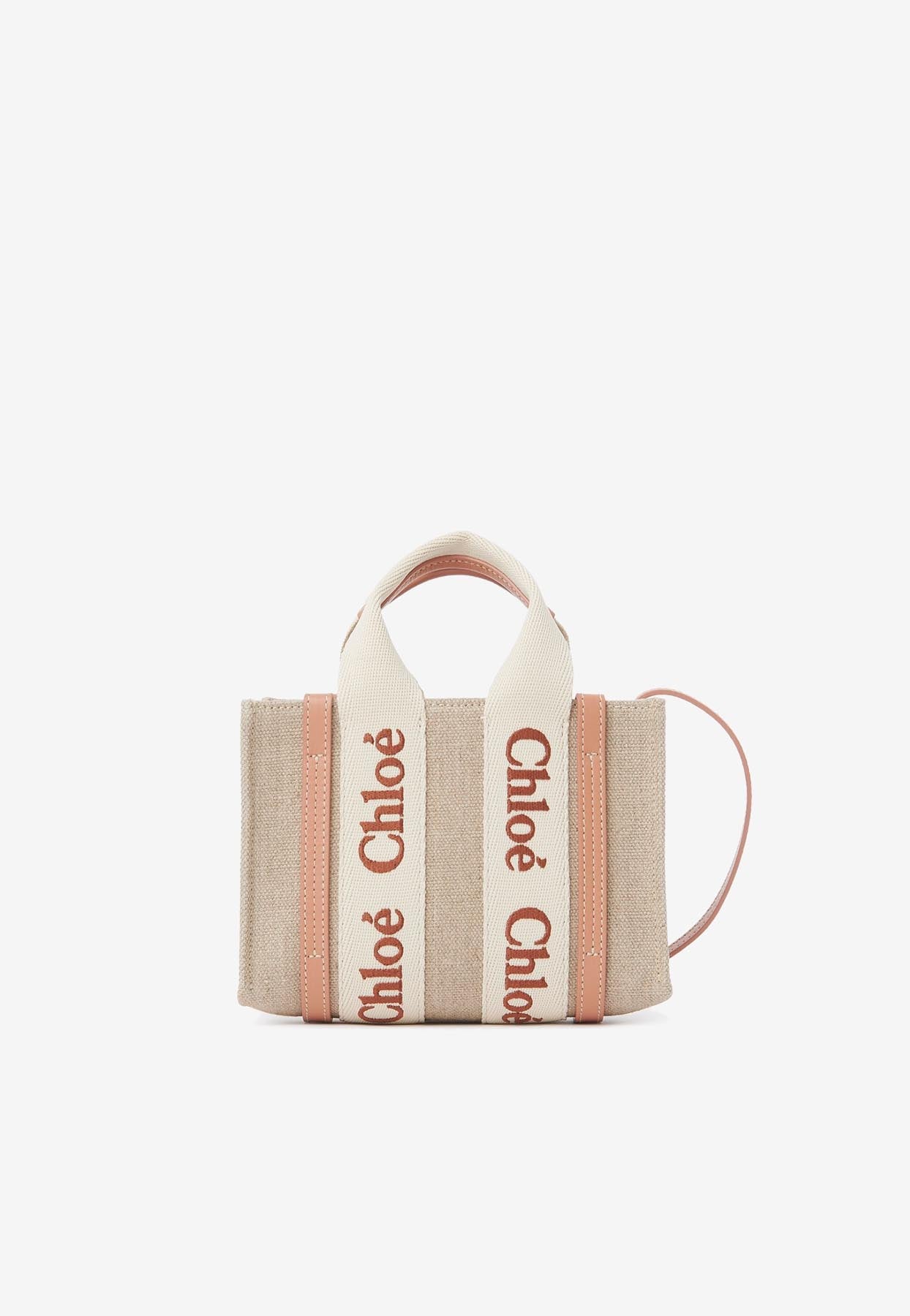 Mini Woody Cabas Bag en Linen et en Cuir