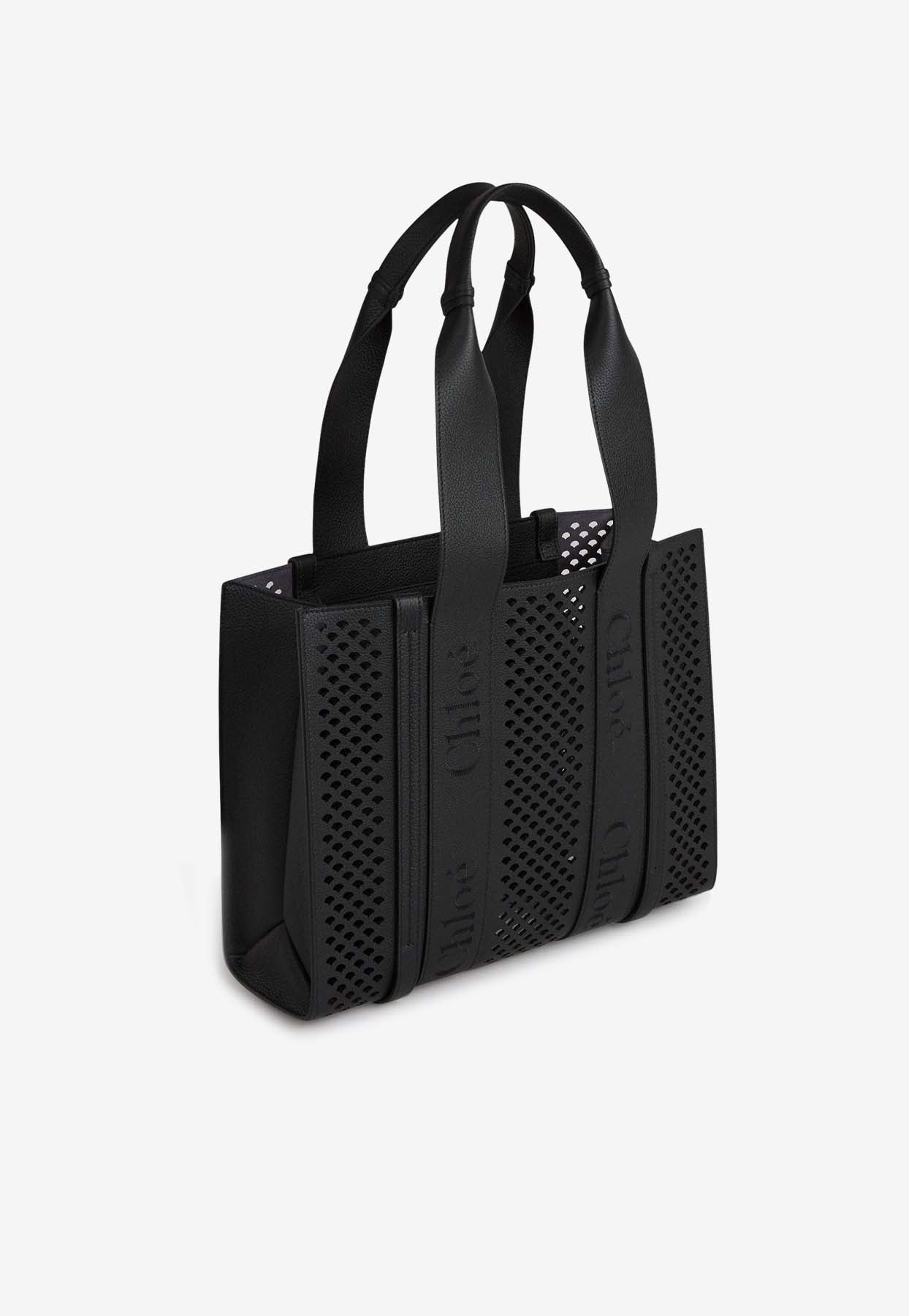 Moyen Woody Openwork Cabas Bag en en Cuir