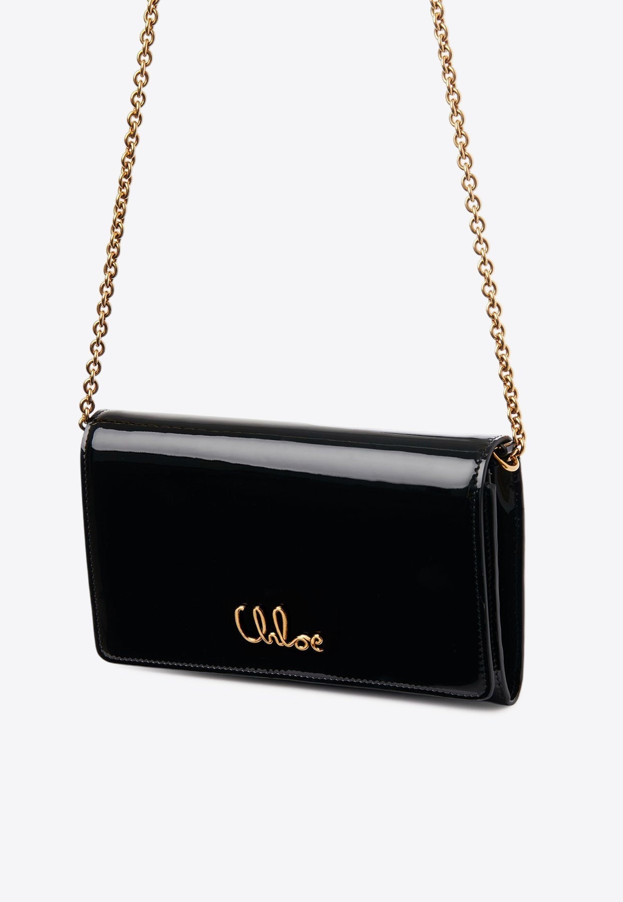 Iconique Logo Chaîne Pochette en Patent en Cuir