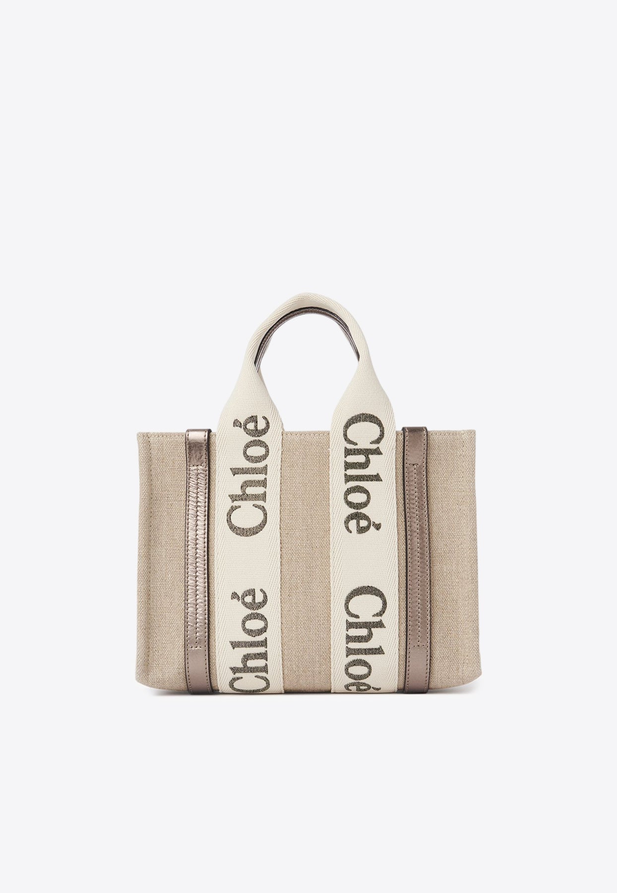 Petit Woody en Cuir et Linen Cabas Bag