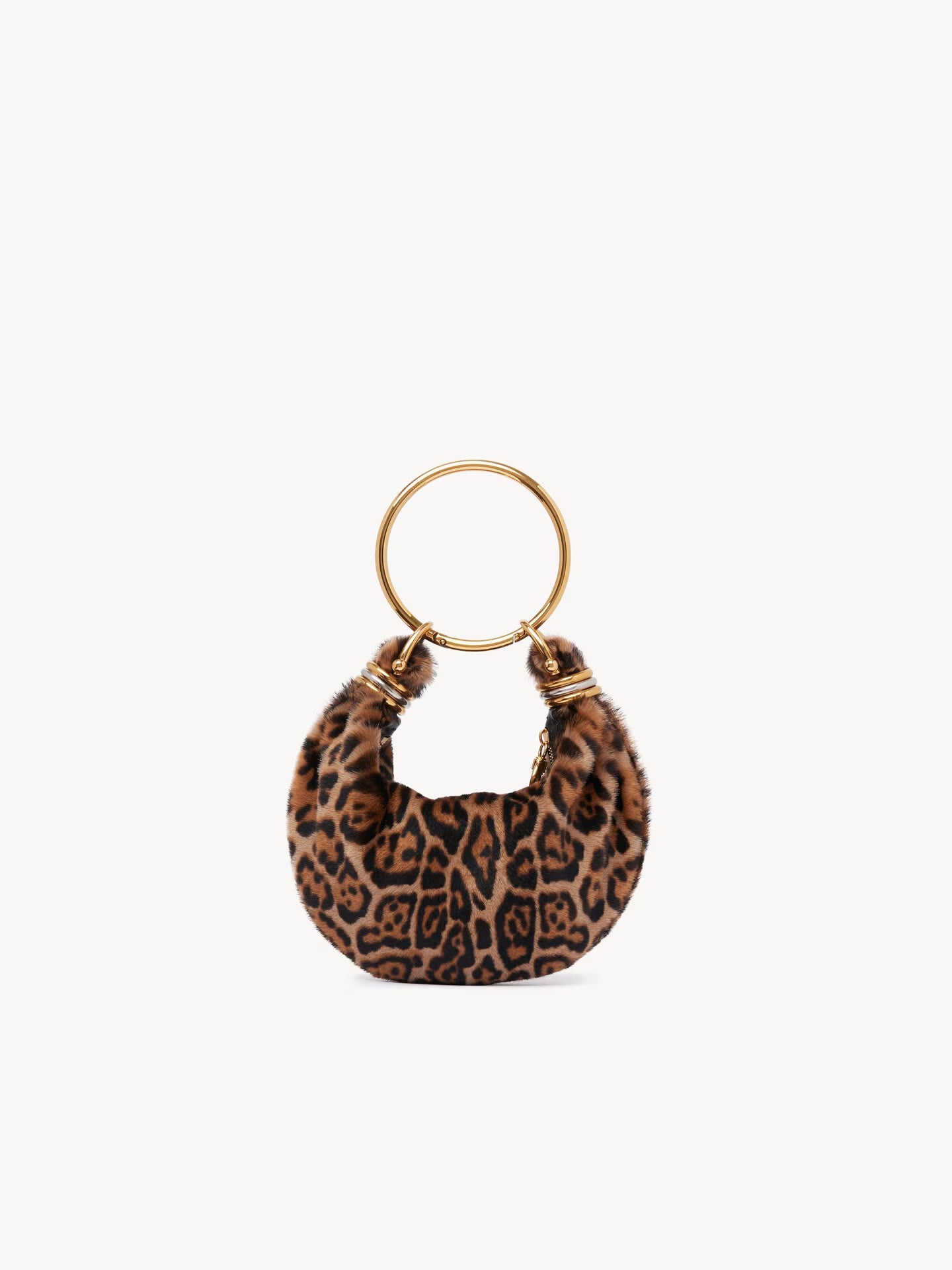 MINI SAC HOBO BRACELET BAG EN SHEARLING IMPRIMÉ LÉOPARD